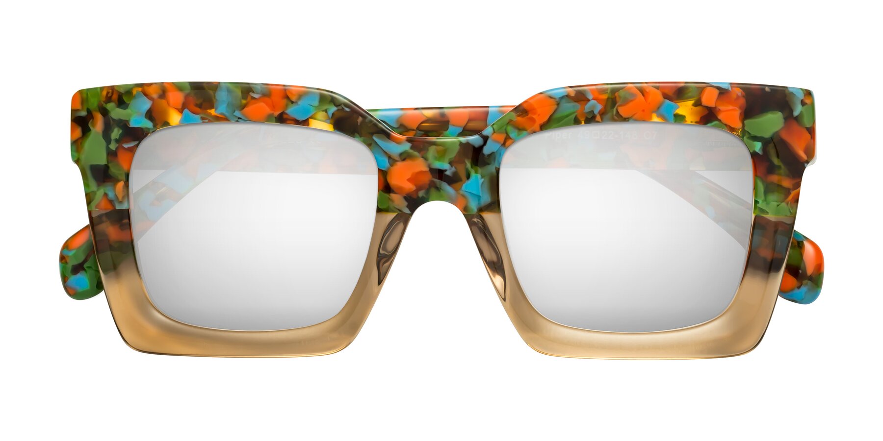 Folded Front of Piper in Floral-Amber with Silver Mirrored Lenses