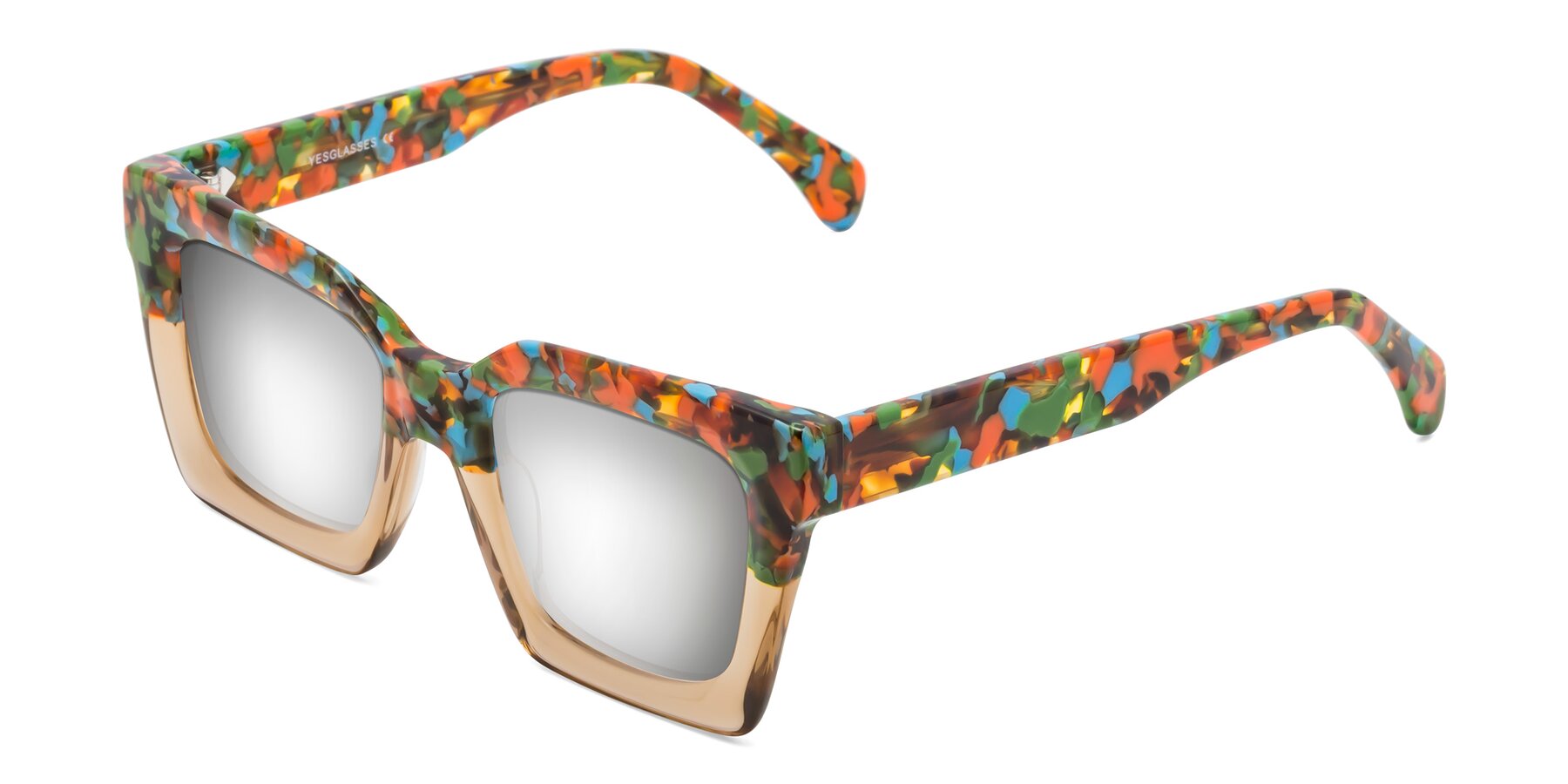 Angle of Piper in Floral-Amber with Silver Mirrored Lenses