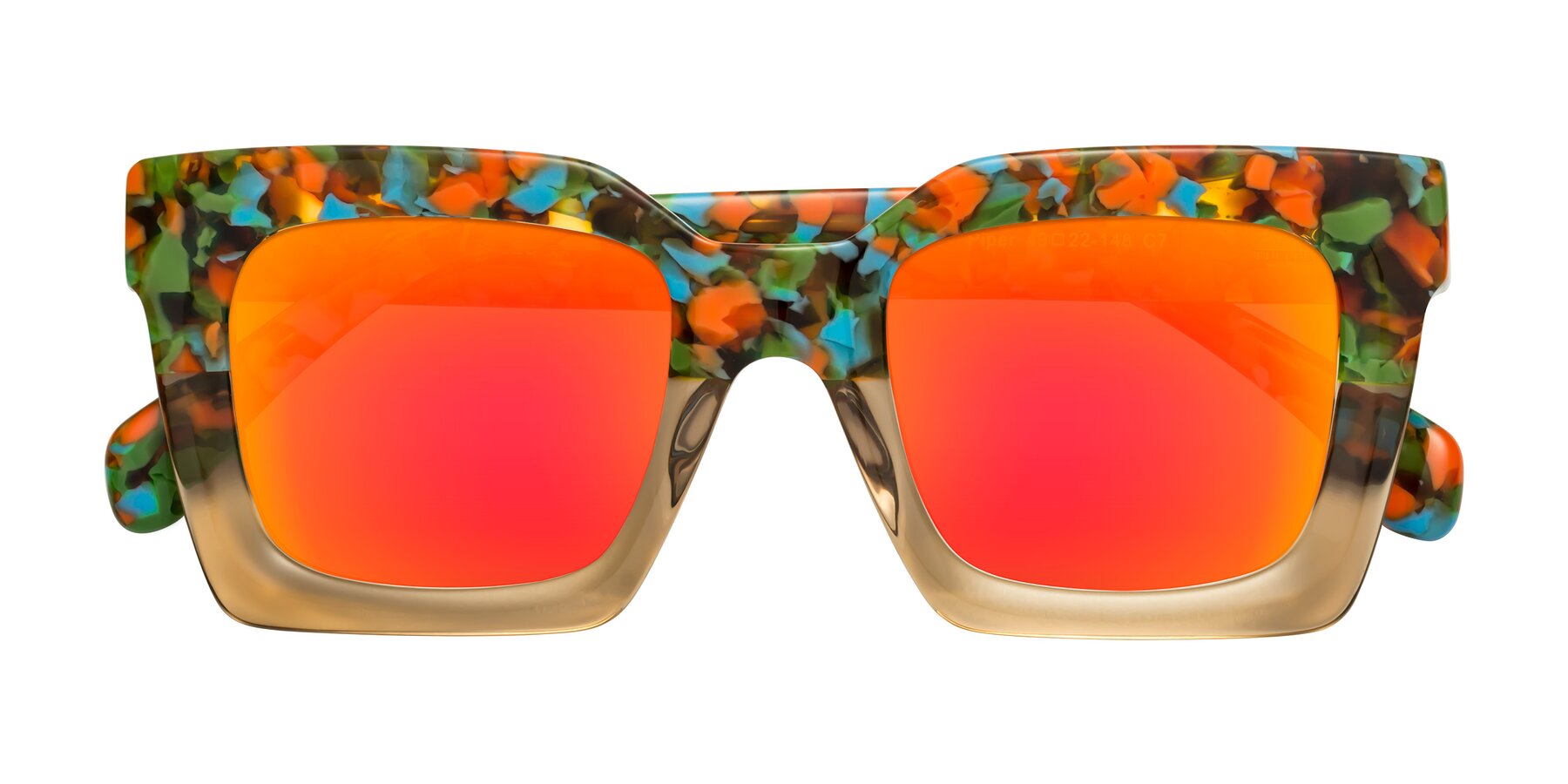 Folded Front of Piper in Floral-Amber with Red Gold Mirrored Lenses
