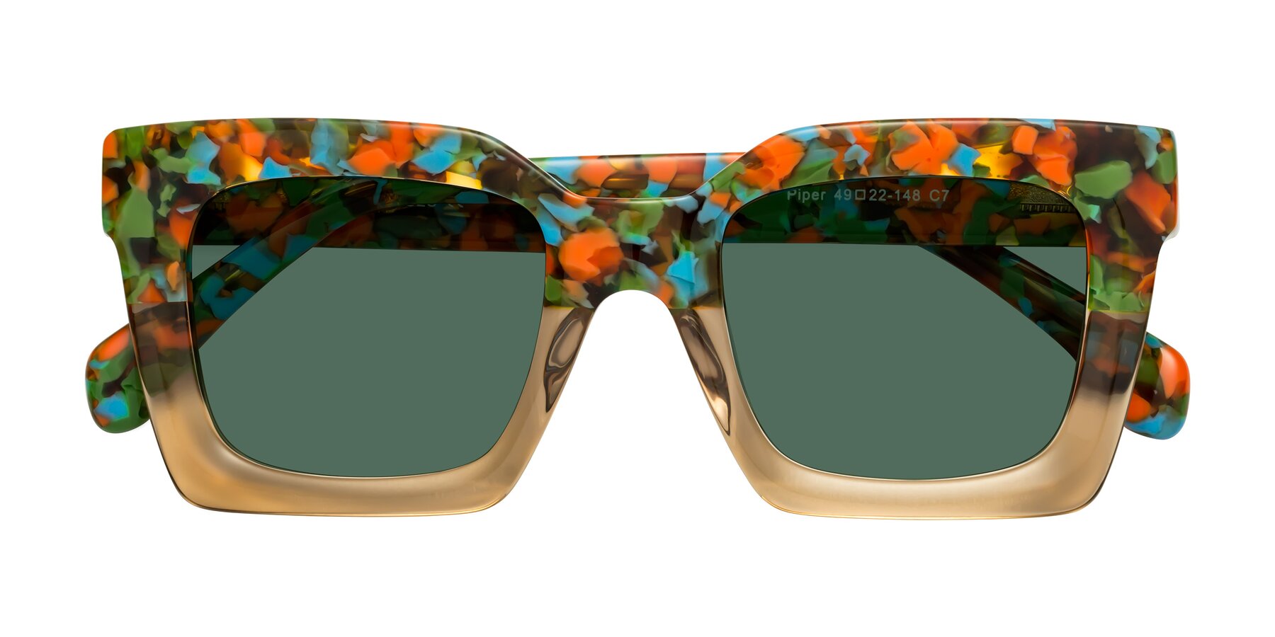 Folded Front of Piper in Floral-Amber with Green Polarized Lenses