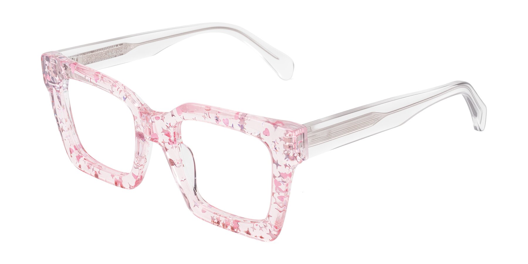 Angle of Piper in Sparkling Blush with Clear Reading Eyeglass Lenses