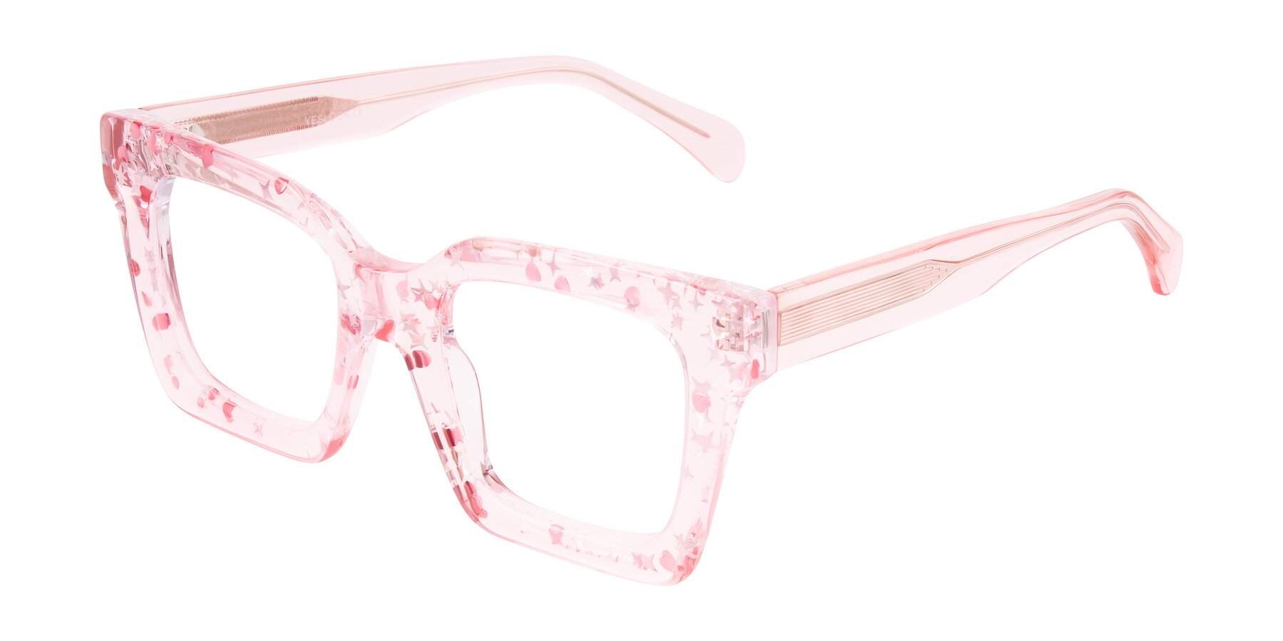 Angle of Piper in Sparkling Blush with Clear Eyeglass Lenses