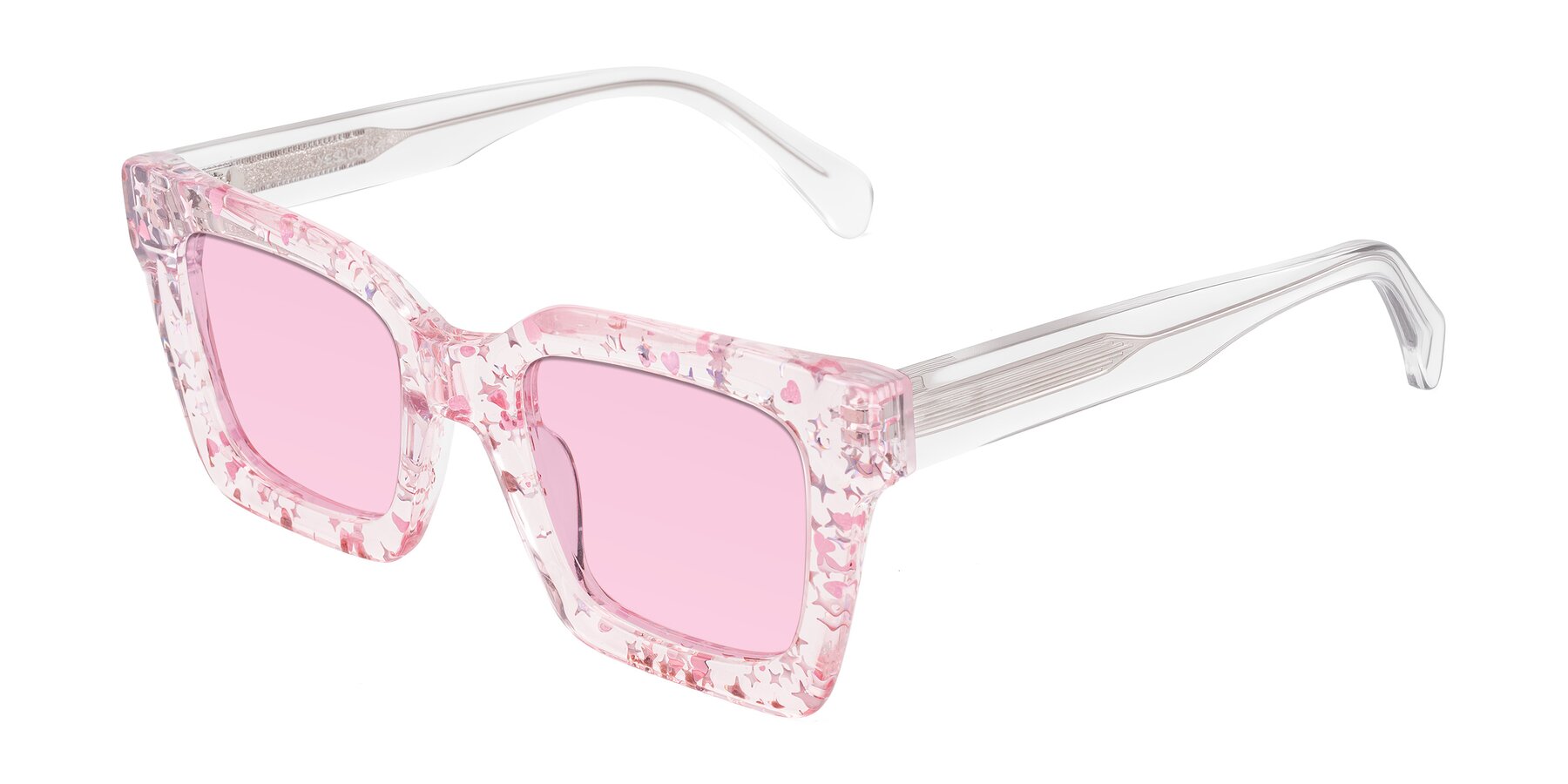 Angle of Piper in Sparkling Blush with Light Pink Tinted Lenses