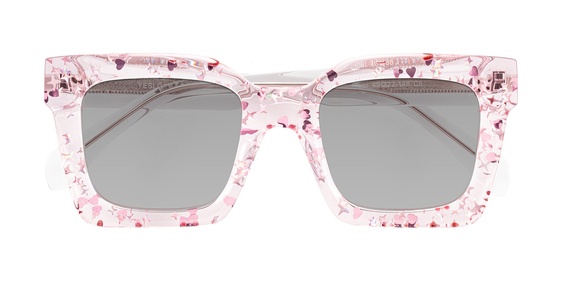 Folded Front of Piper in Sparkling Blush with Light Gray Tinted Lenses