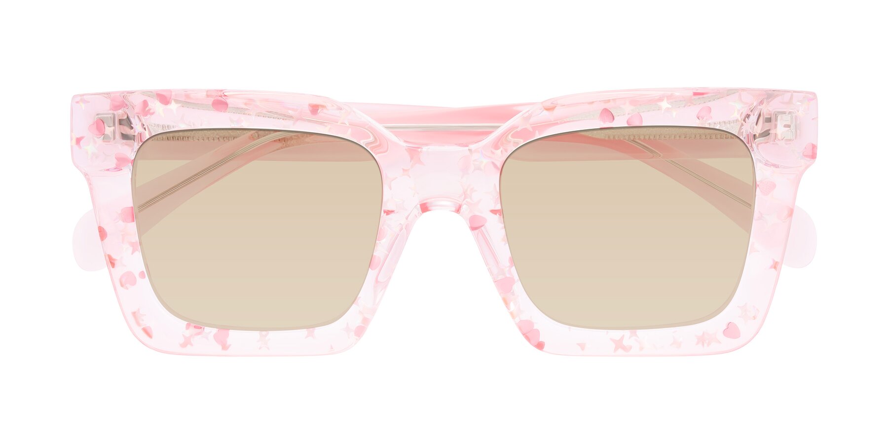 Folded Front of Piper in Sparkling Blush with Light Brown Tinted Lenses
