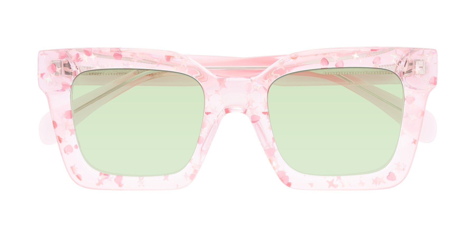 Folded Front of Piper in Sparkling Blush with Light Green Tinted Lenses