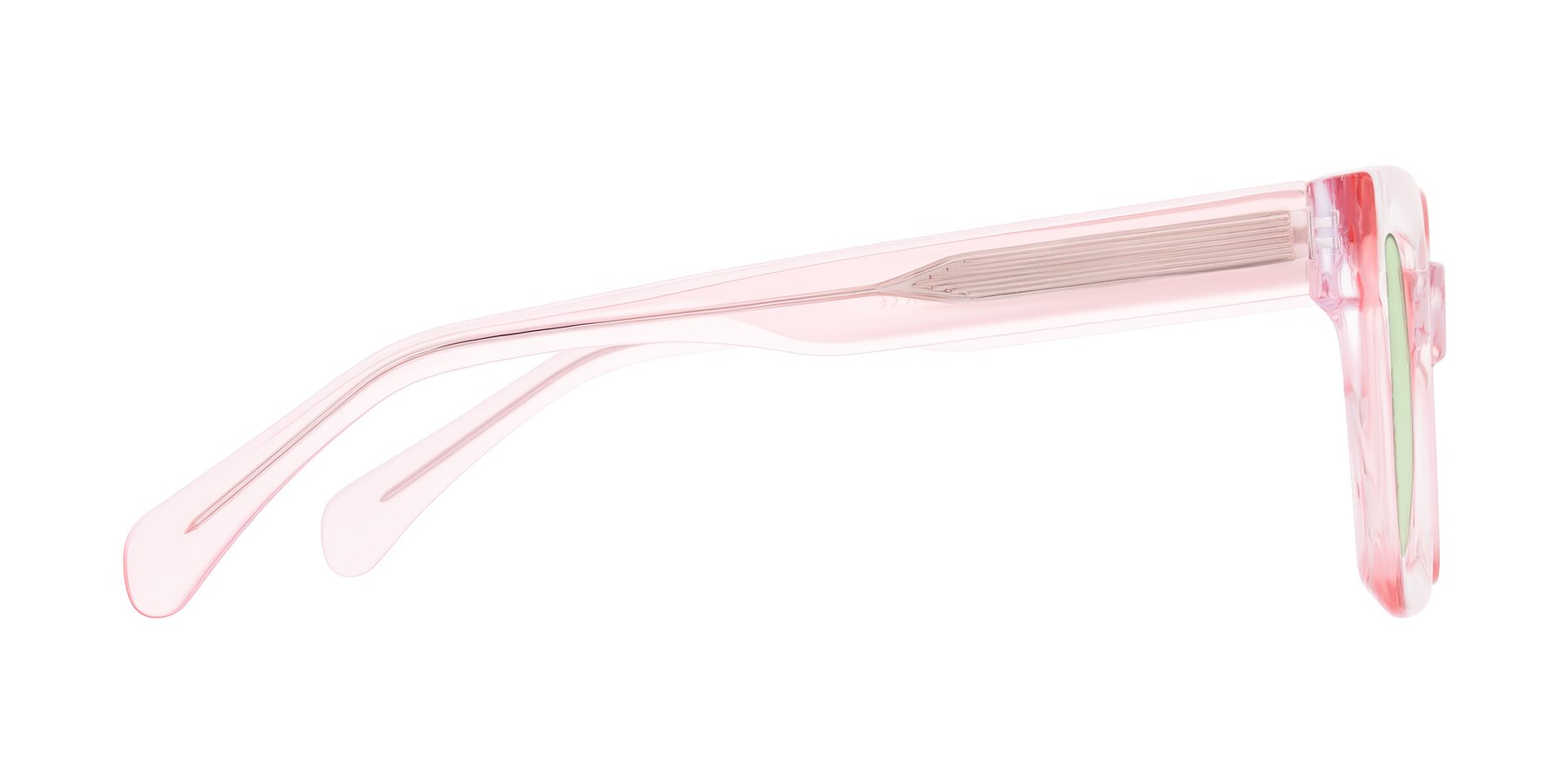 Side of Piper in Sparkling Blush with Light Green Tinted Lenses
