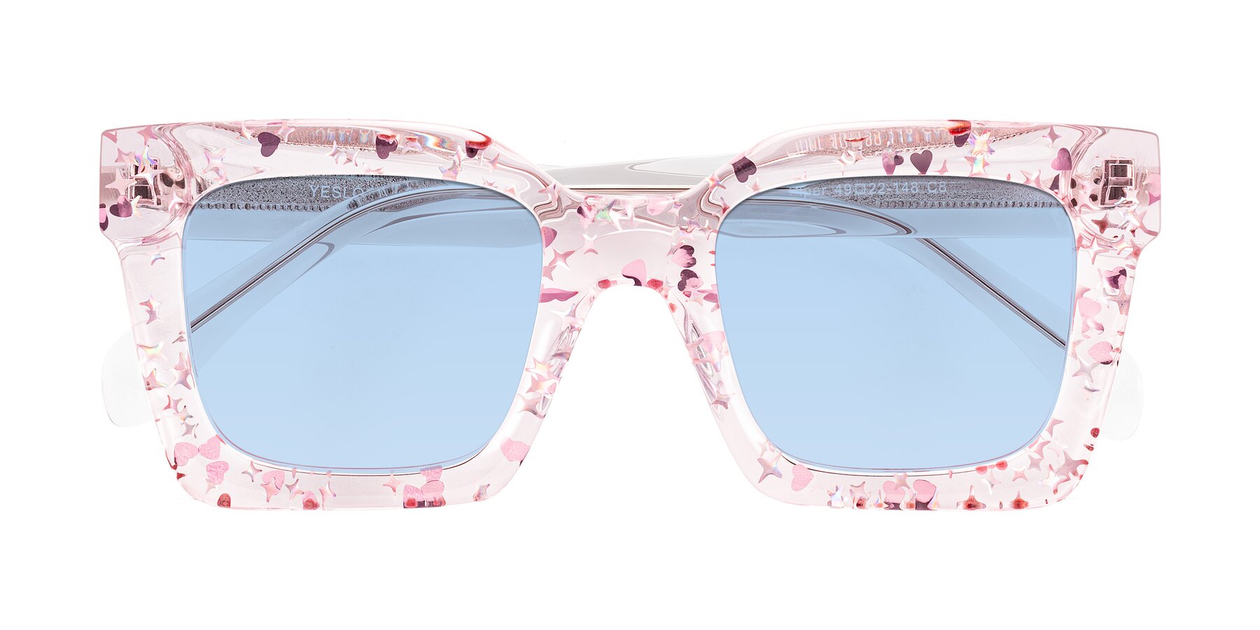 Folded Front of Piper in Sparkling Blush with Light Blue Tinted Lenses