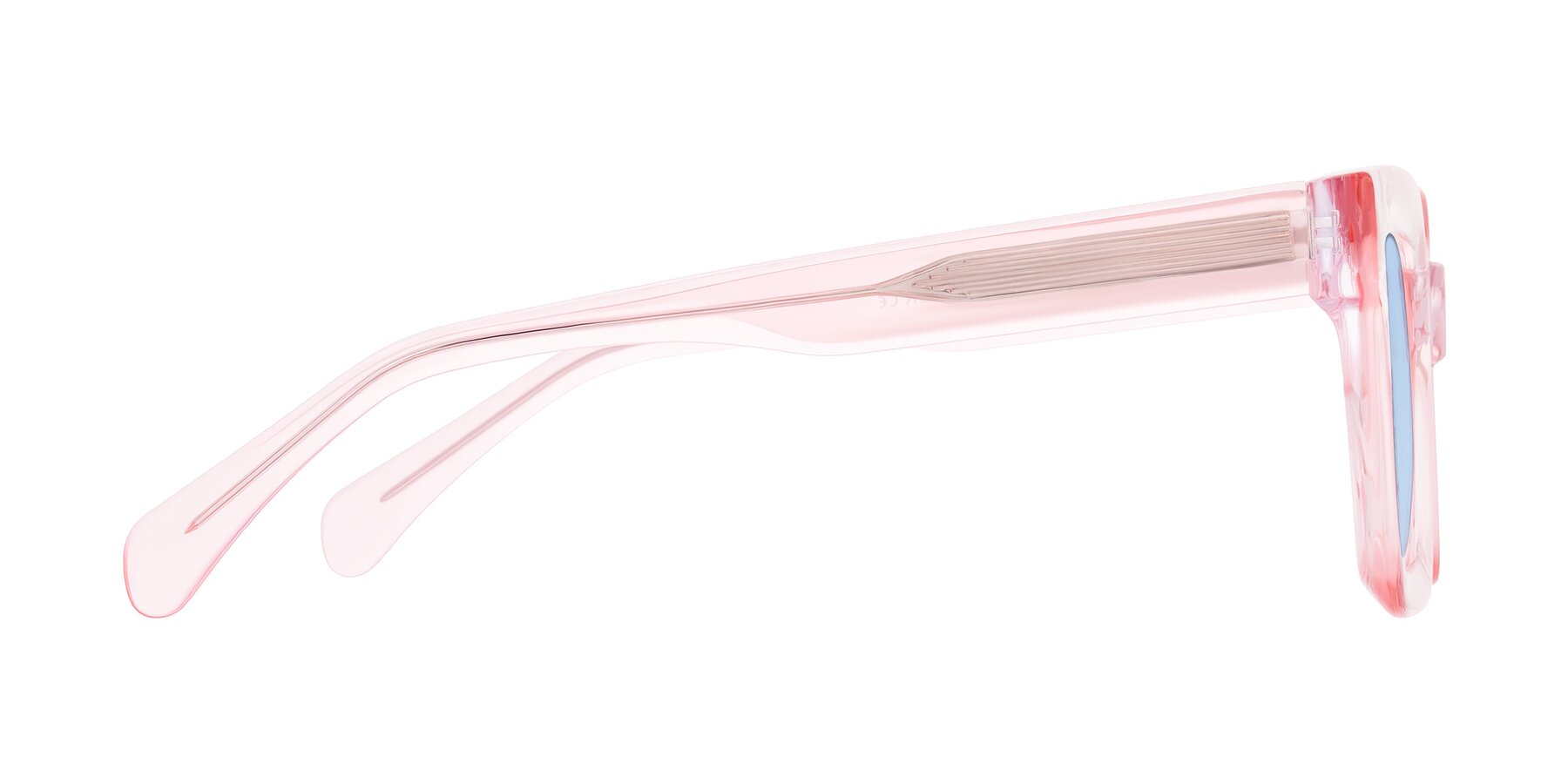 Side of Piper in Sparkling Blush with Light Blue Tinted Lenses