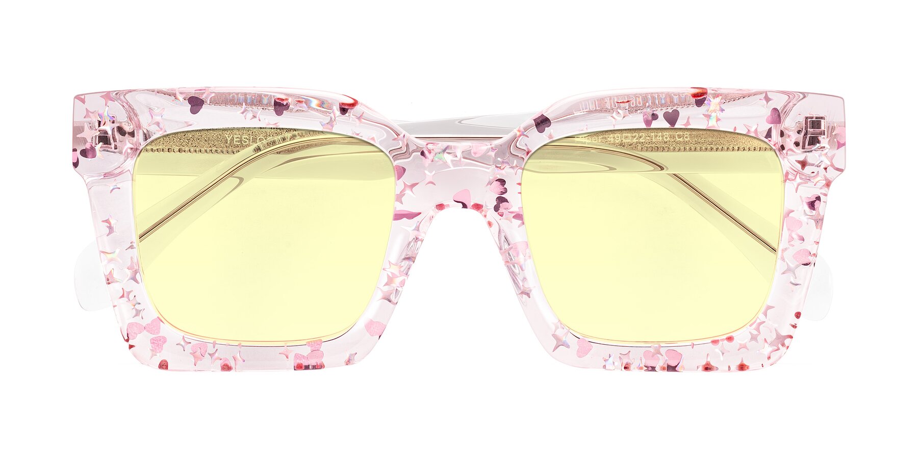 Folded Front of Piper in Sparkling Blush with Light Yellow Tinted Lenses