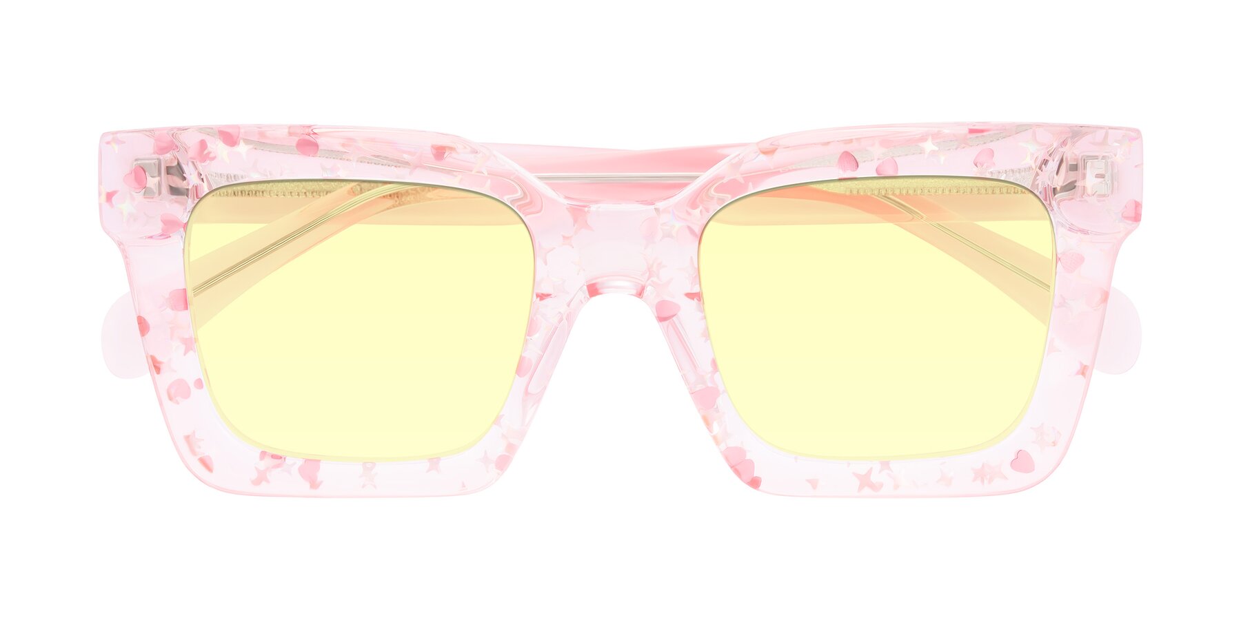 Folded Front of Piper in Sparkling Blush with Light Yellow Tinted Lenses