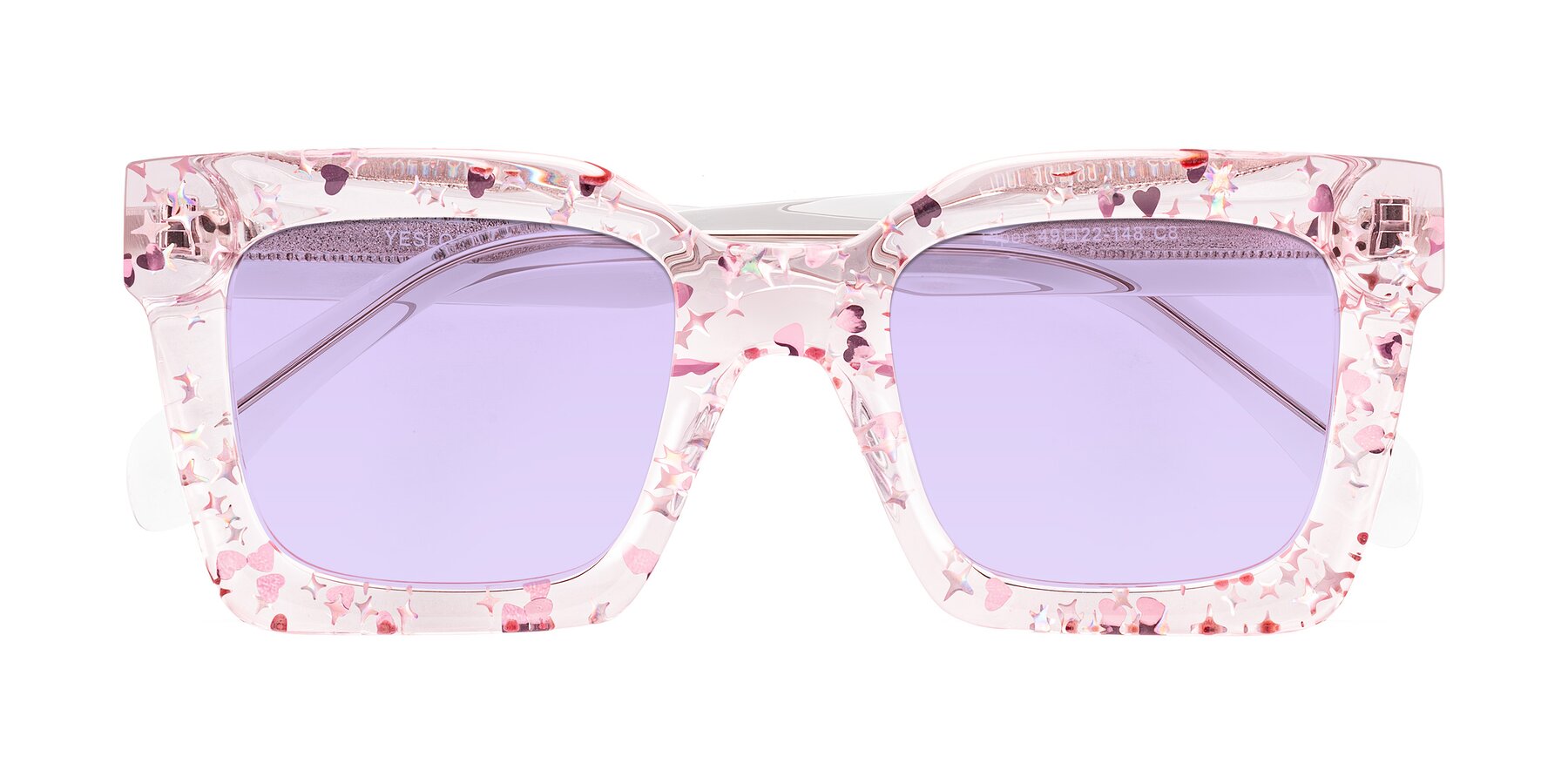 Folded Front of Piper in Sparkling Blush with Light Purple Tinted Lenses