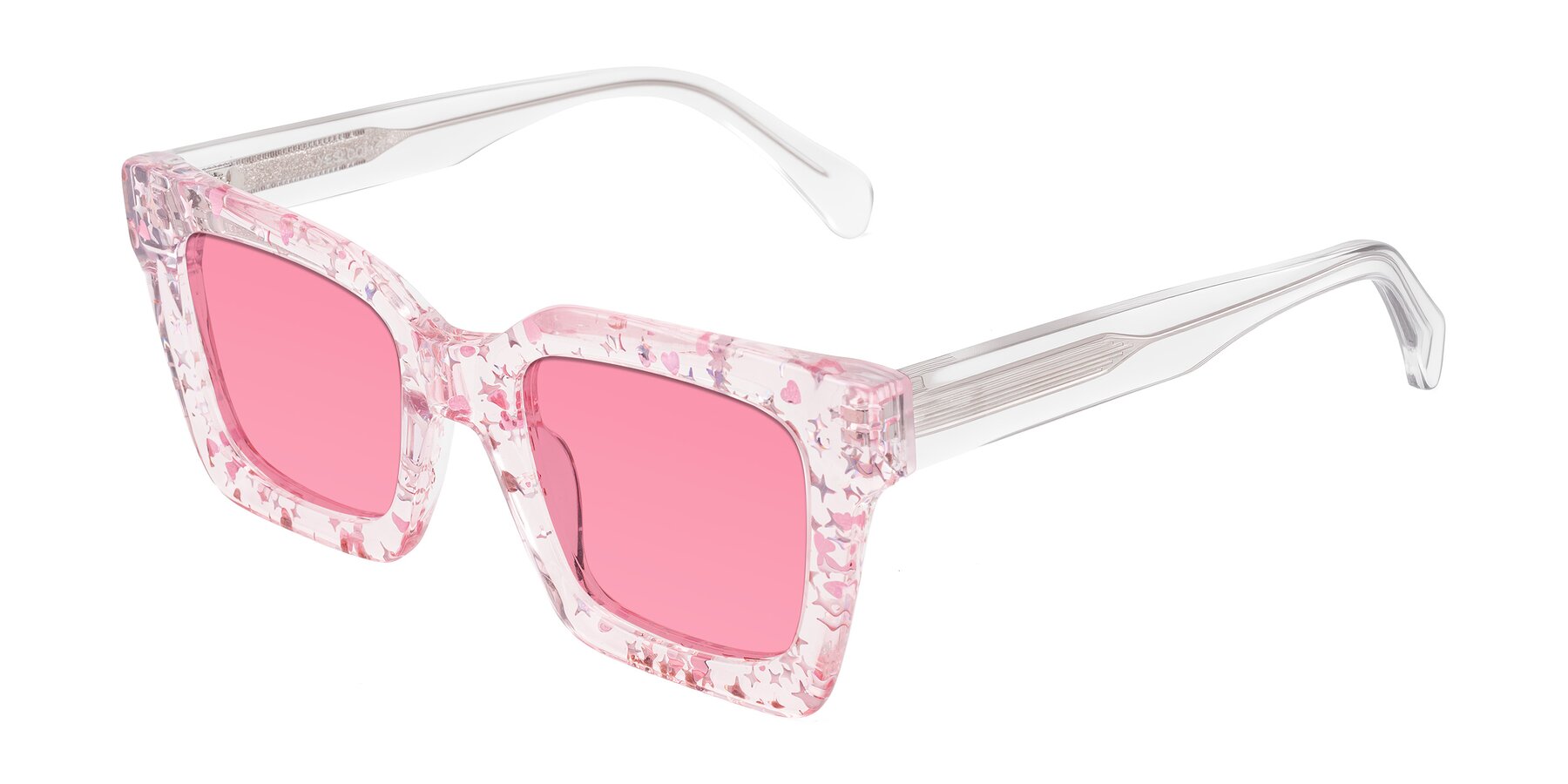 Angle of Piper in Sparkling Blush with Pink Tinted Lenses