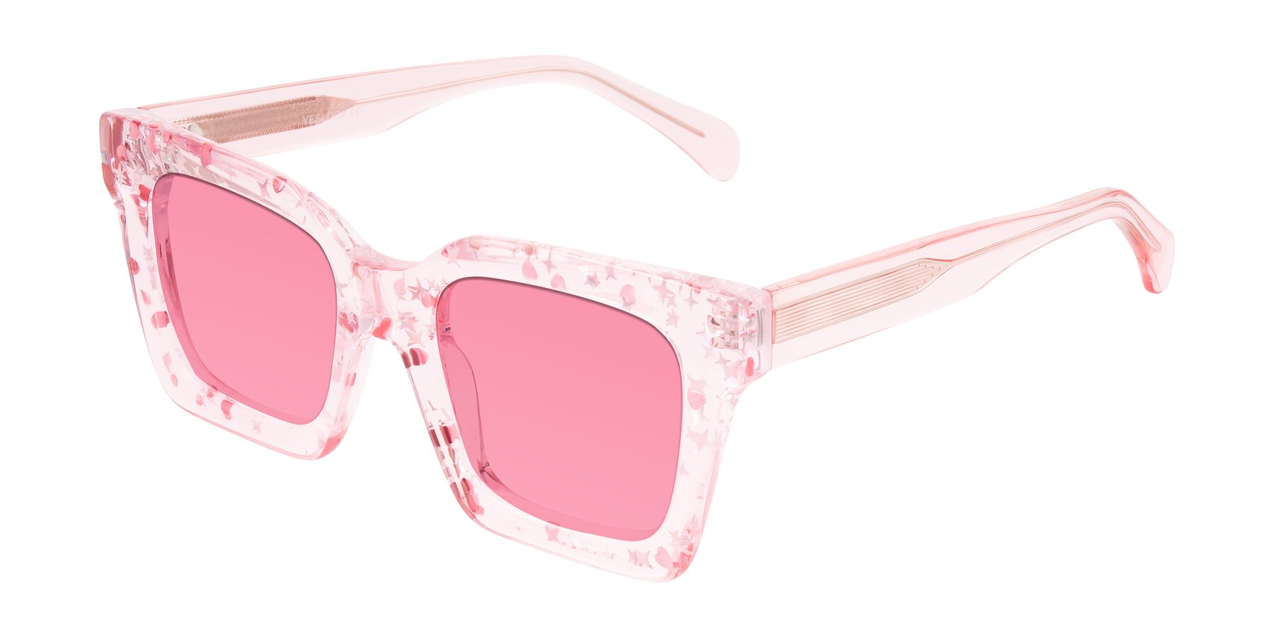 Angle of Piper in Sparkling Blush with Pink Tinted Lenses