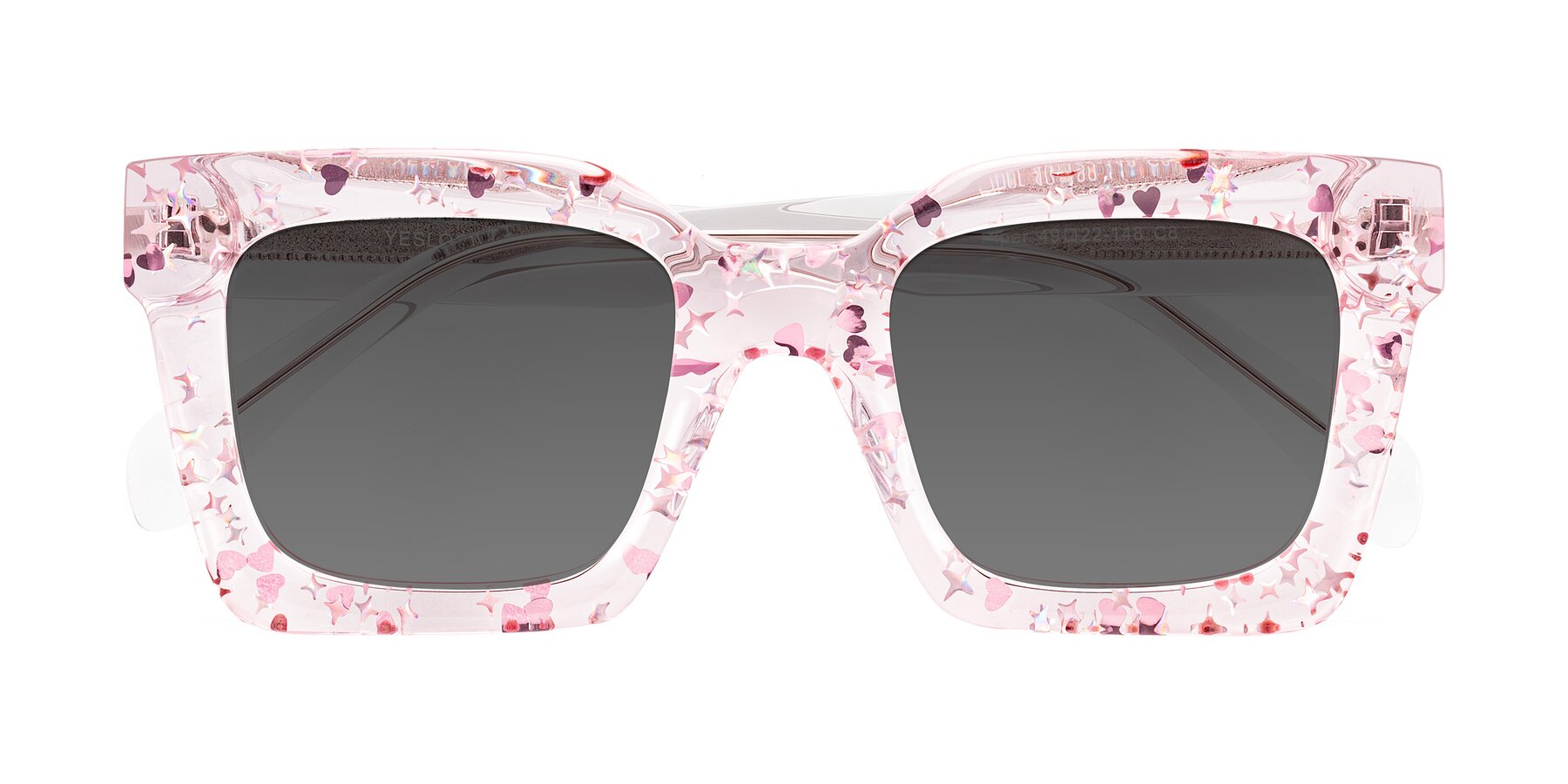 Folded Front of Piper in Sparkling Blush with Medium Gray Tinted Lenses