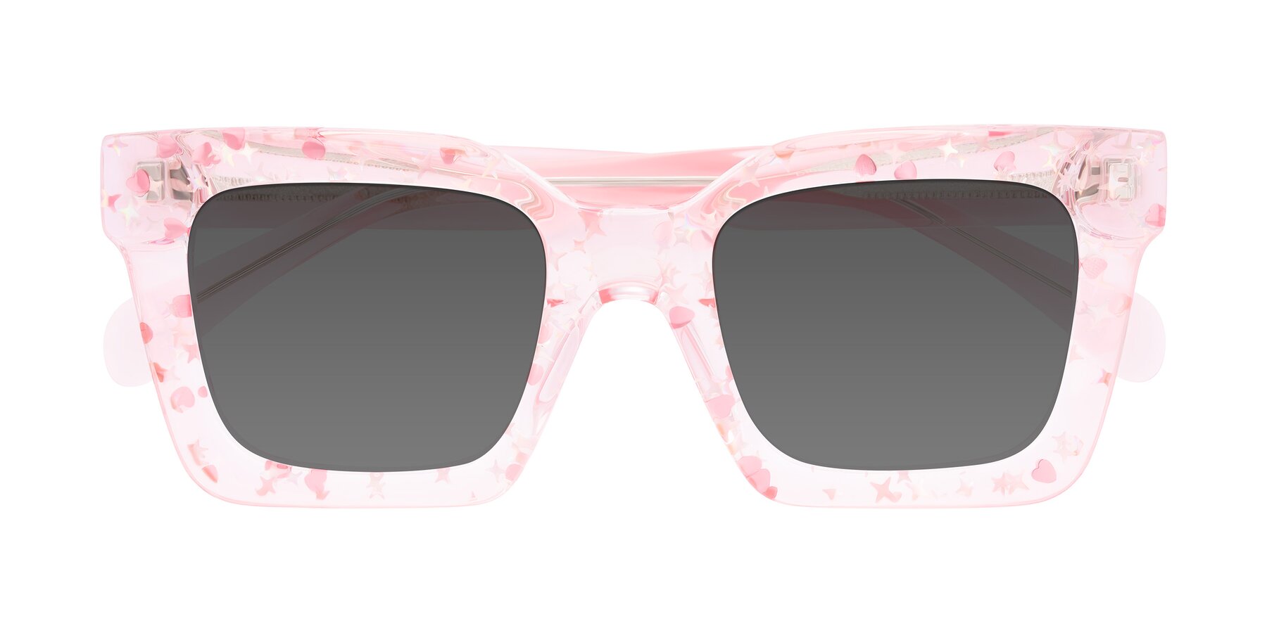 Folded Front of Piper in Sparkling Blush with Medium Gray Tinted Lenses