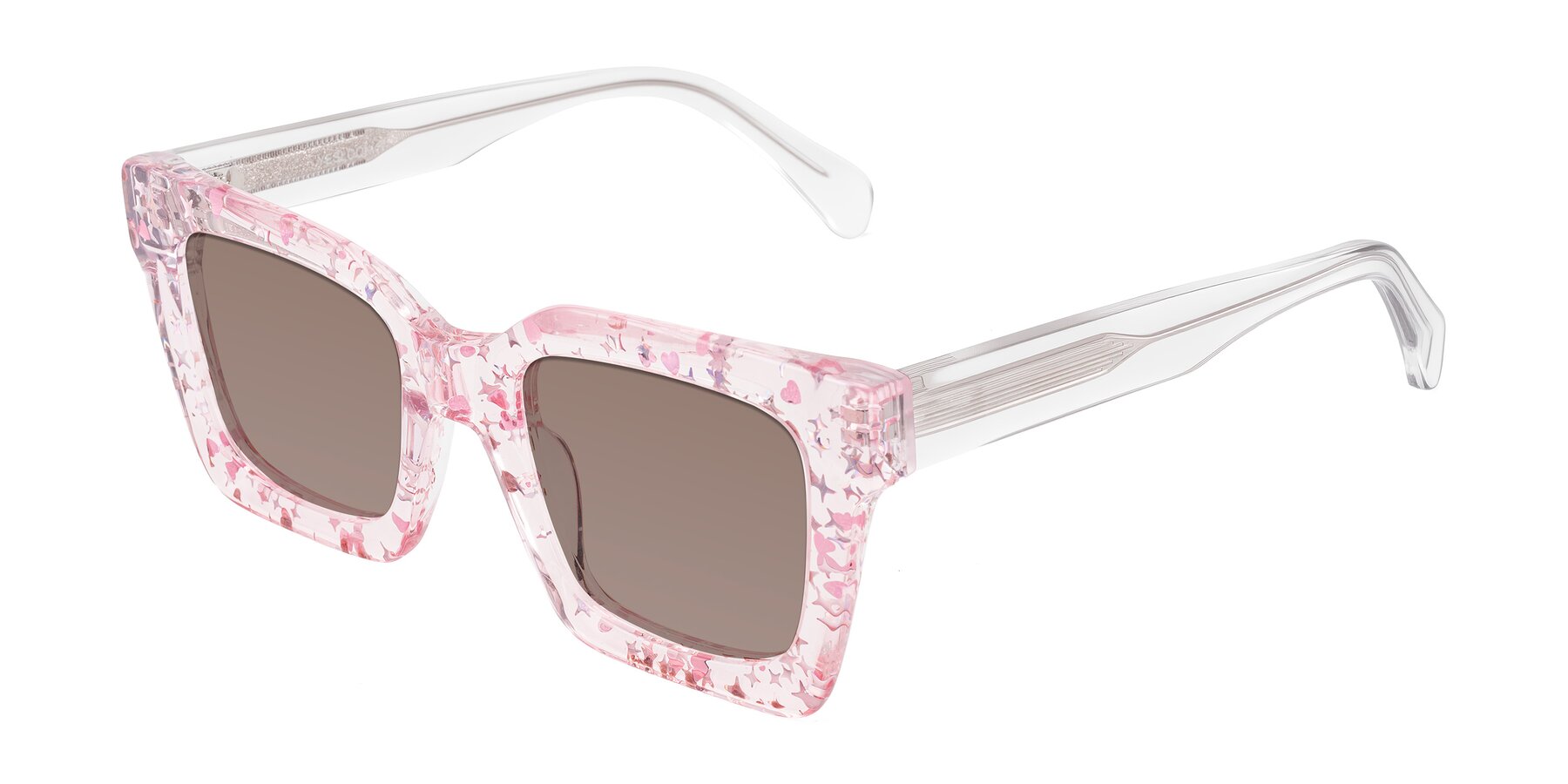 Angle of Piper in Sparkling Blush with Medium Brown Tinted Lenses
