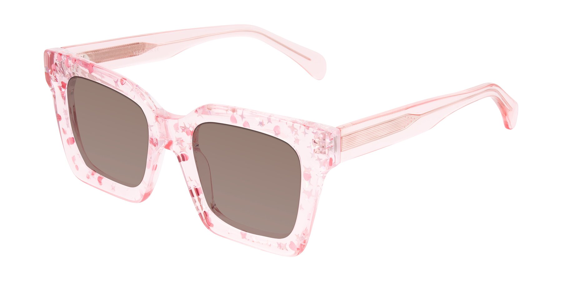 Angle of Piper in Sparkling Blush with Medium Brown Tinted Lenses