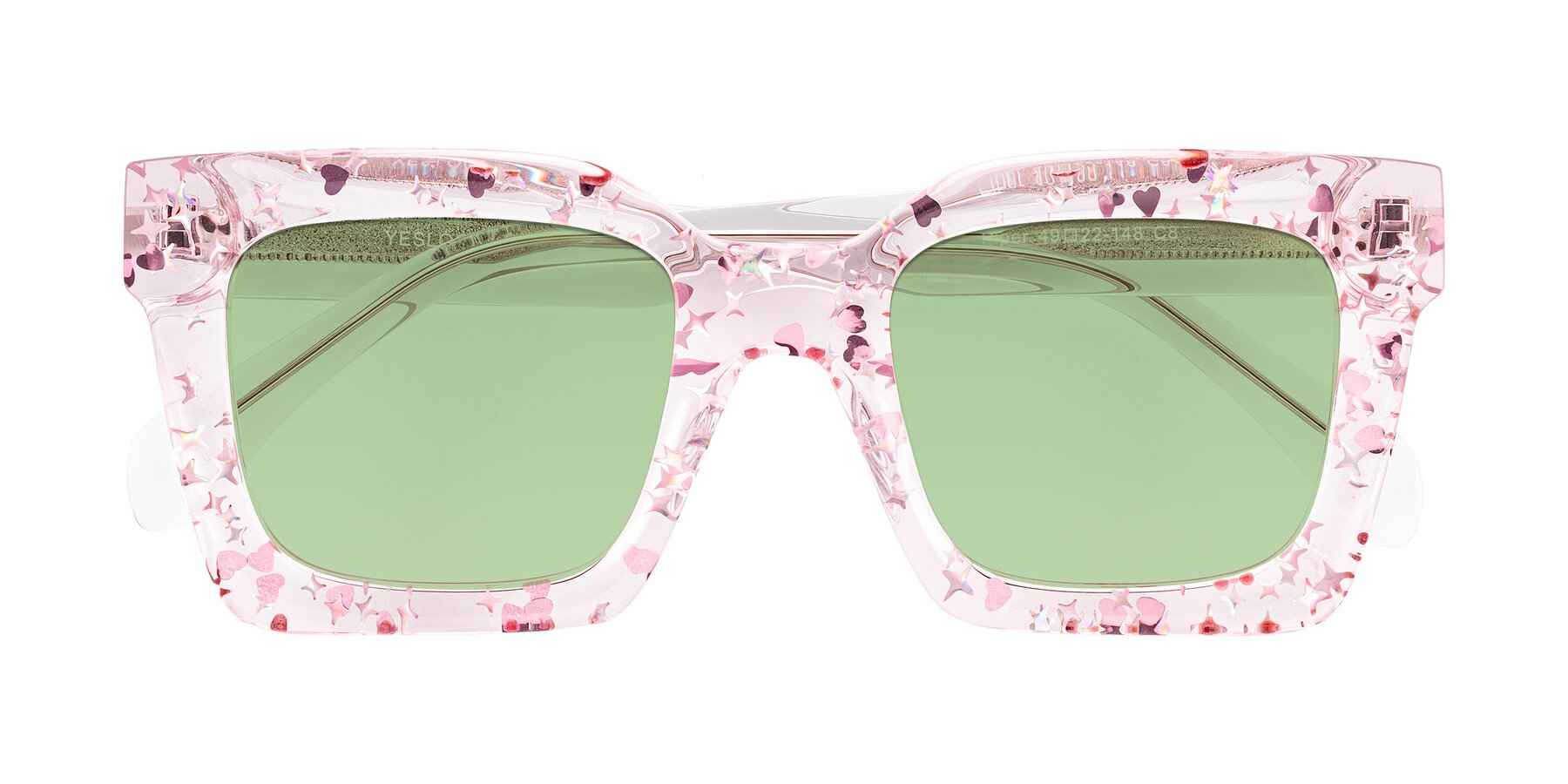 Folded Front of Piper in Sparkling Blush with Medium Green Tinted Lenses