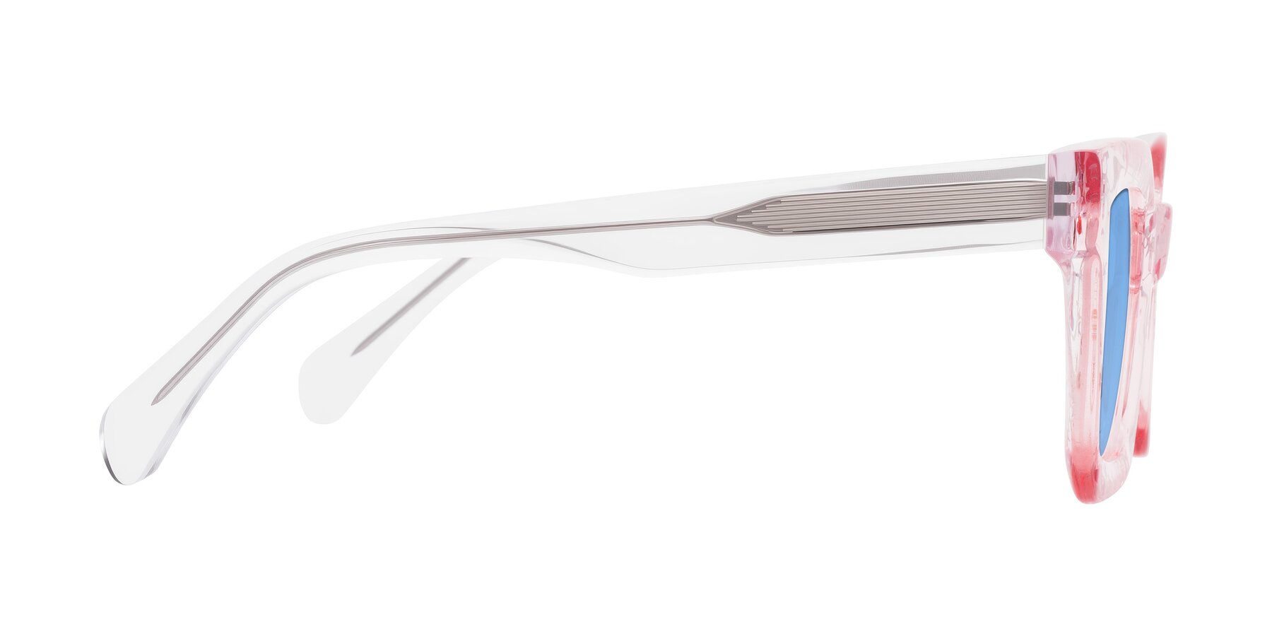 Side of Piper in Sparkling Blush with Medium Blue Tinted Lenses