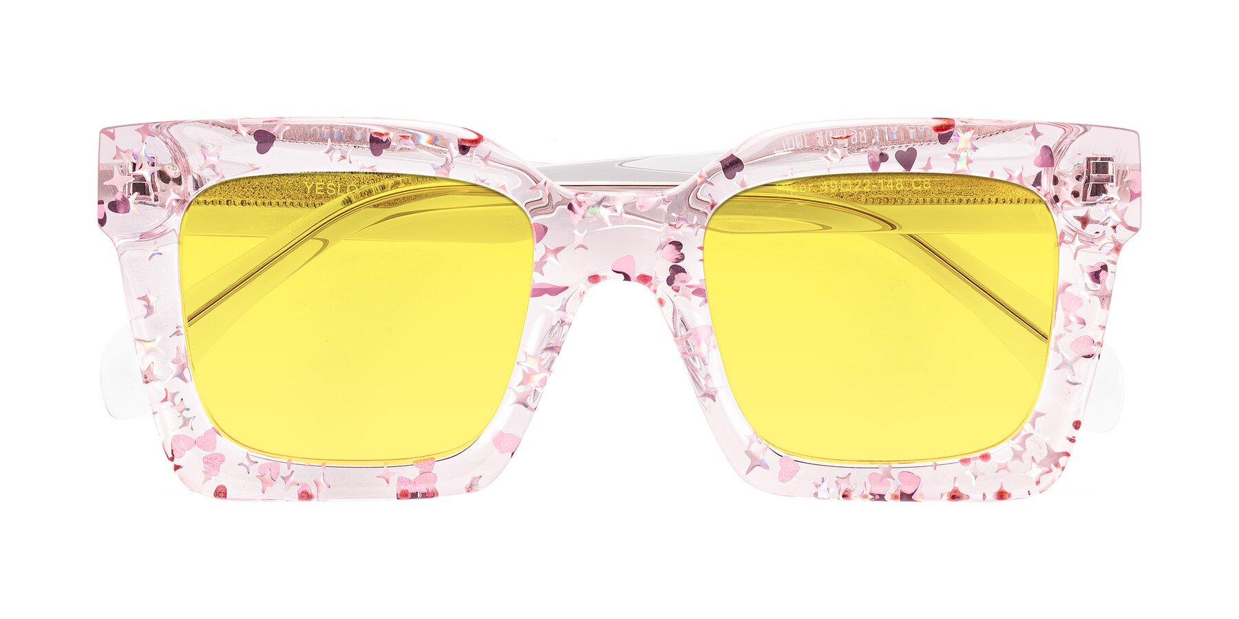 Folded Front of Piper in Sparkling Blush with Medium Yellow Tinted Lenses