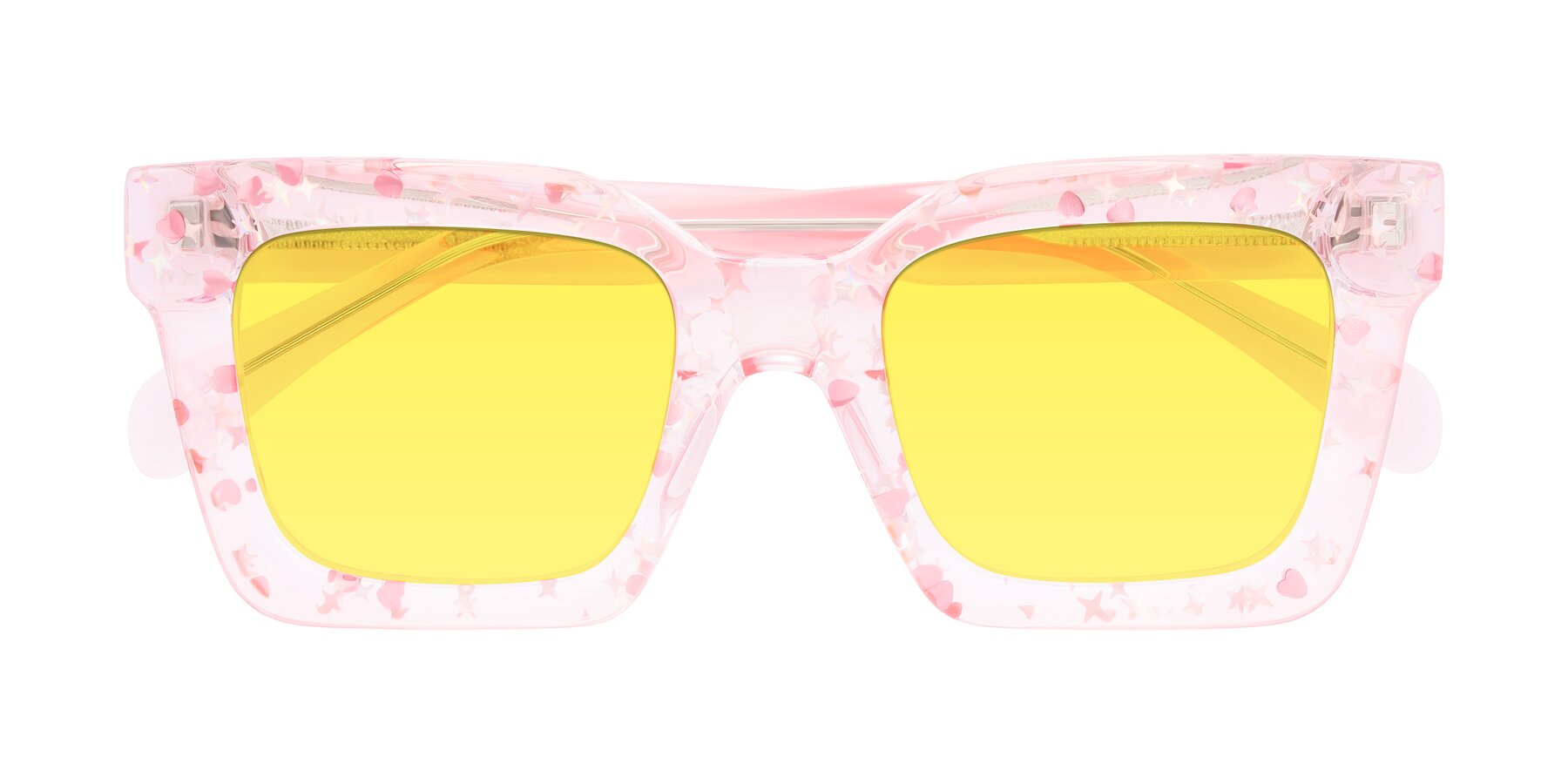 Folded Front of Piper in Sparkling Blush with Medium Yellow Tinted Lenses