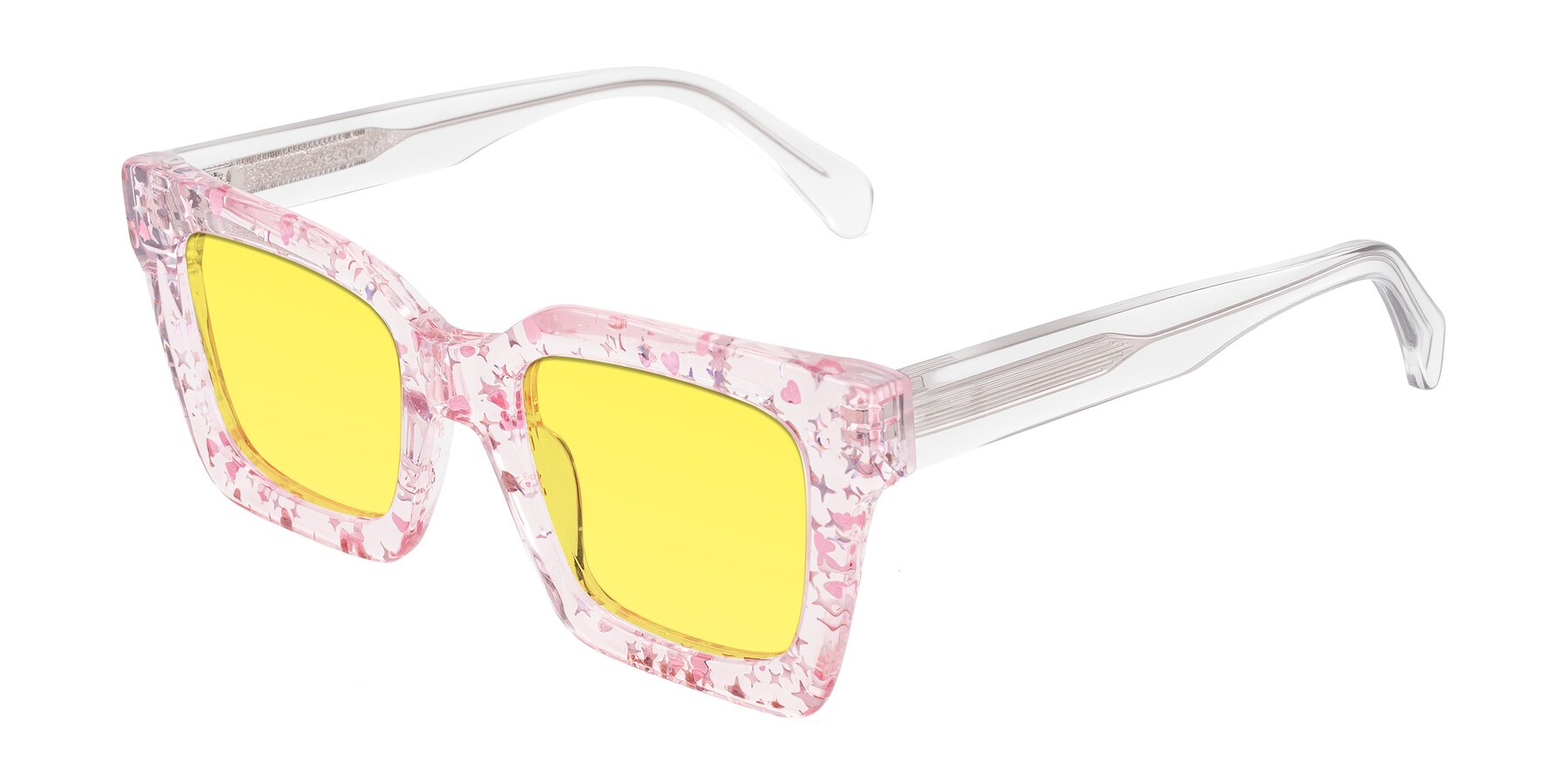 Angle of Piper in Sparkling Blush with Medium Yellow Tinted Lenses