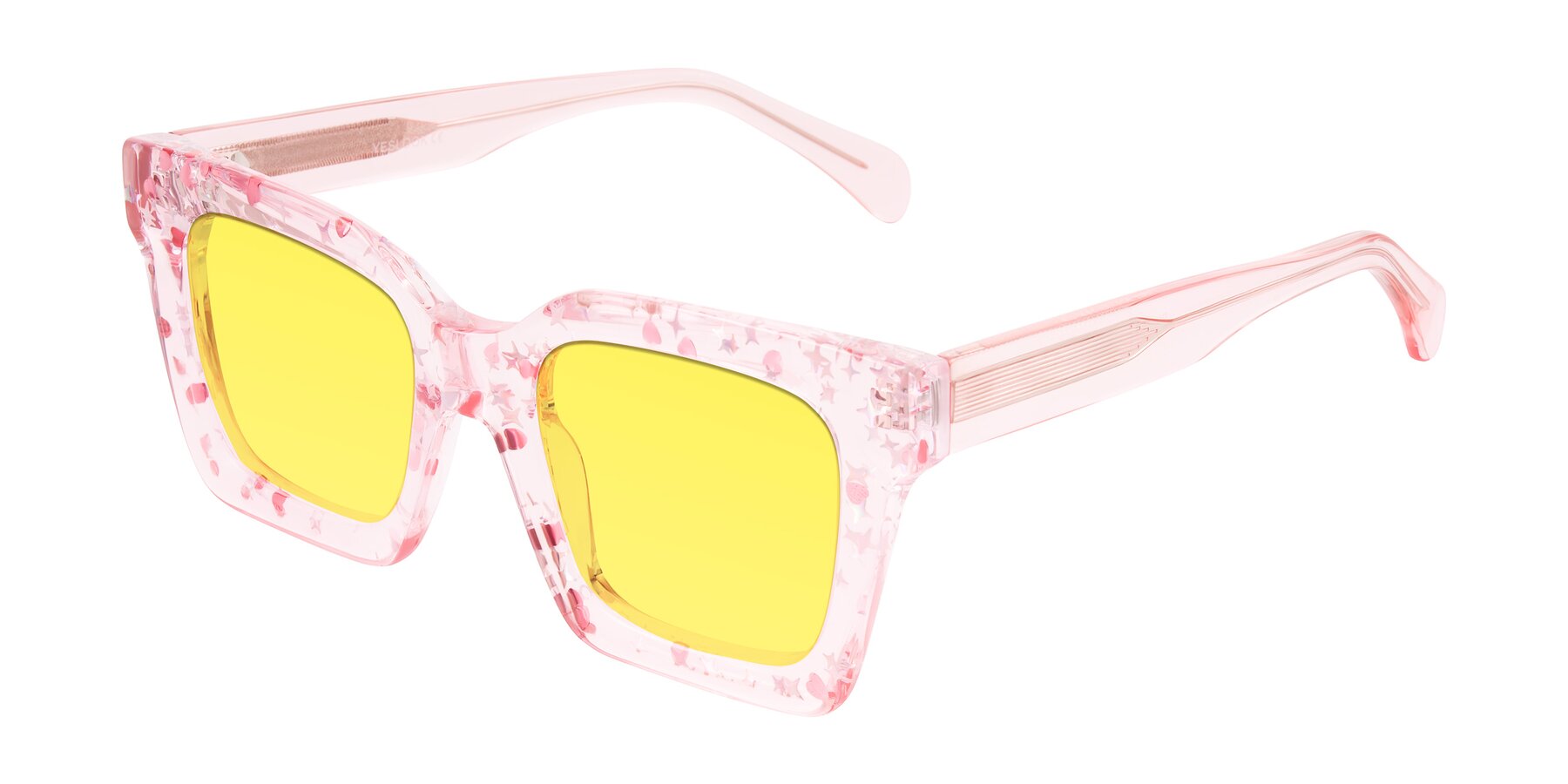 Angle of Piper in Sparkling Blush with Medium Yellow Tinted Lenses
