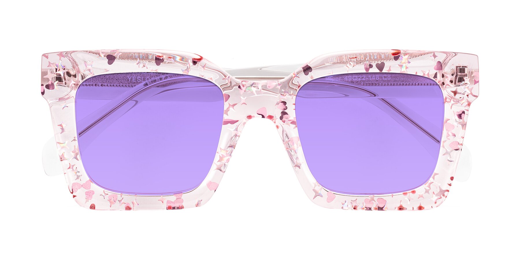 Folded Front of Piper in Sparkling Blush with Medium Purple Tinted Lenses