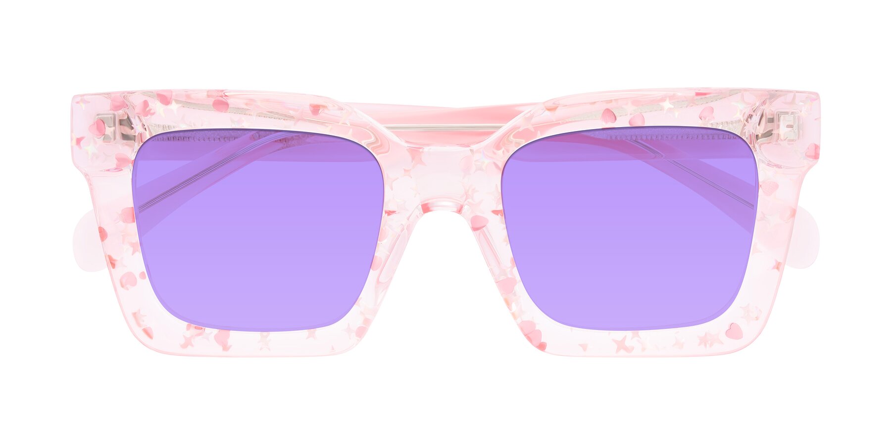 Folded Front of Piper in Sparkling Blush with Medium Purple Tinted Lenses