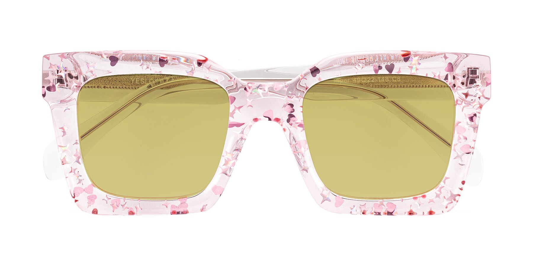 Folded Front of Piper in Sparkling Blush with Medium Champagne Tinted Lenses