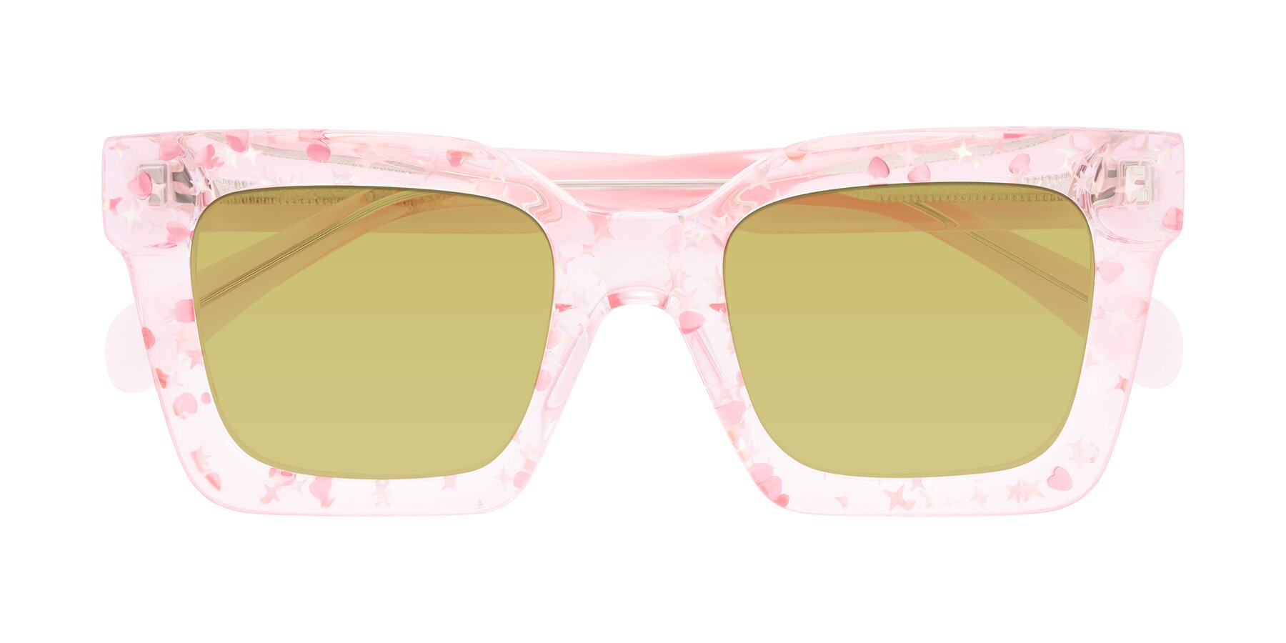 Folded Front of Piper in Sparkling Blush with Medium Champagne Tinted Lenses
