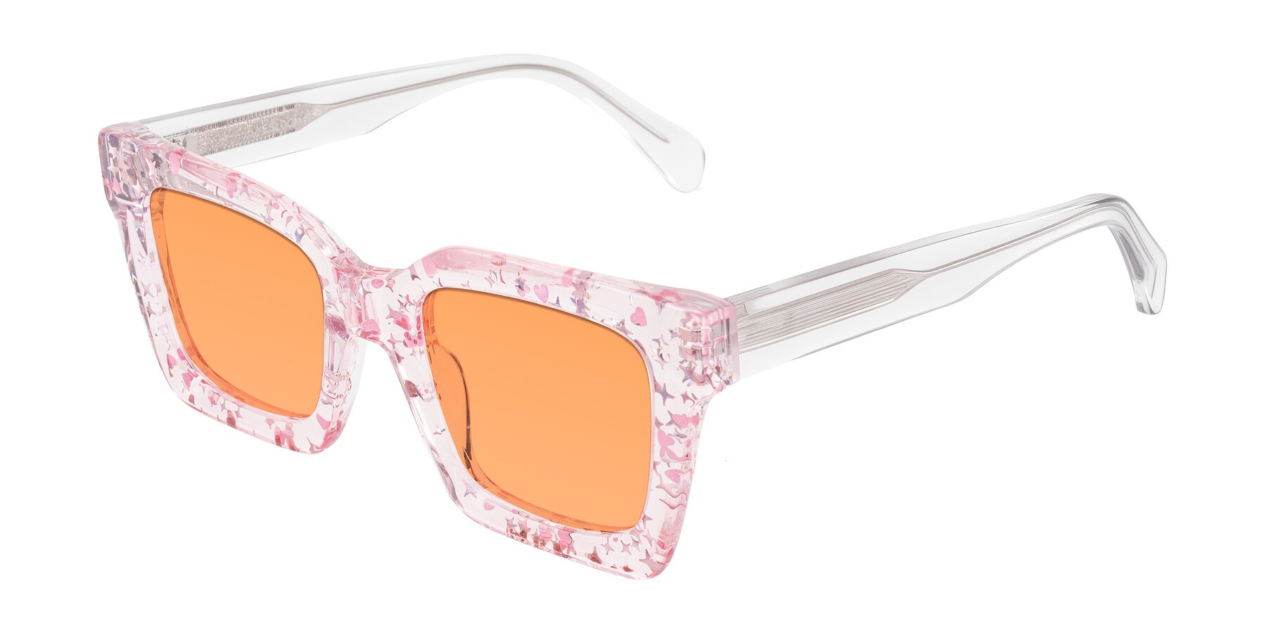 Angle of Piper in Sparkling Blush with Medium Orange Tinted Lenses