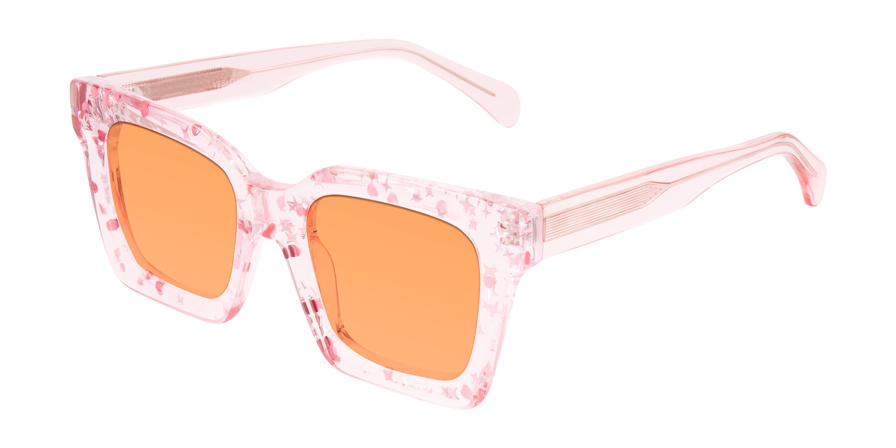Angle of Piper in Sparkling Blush with Medium Orange Tinted Lenses