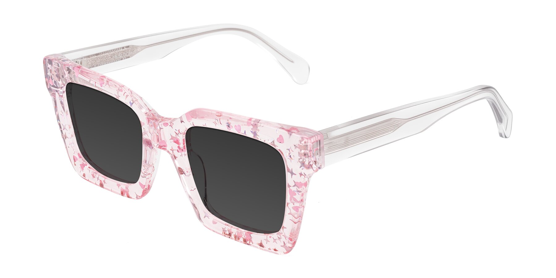 Angle of Piper in Sparkling Blush with Gray Tinted Lenses