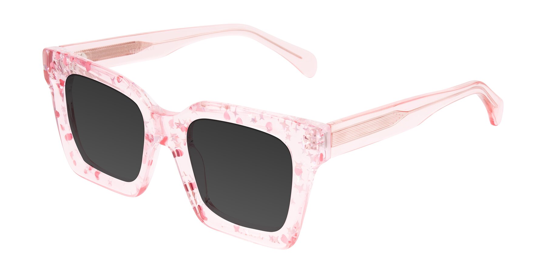 Angle of Piper in Sparkling Blush with Gray Tinted Lenses