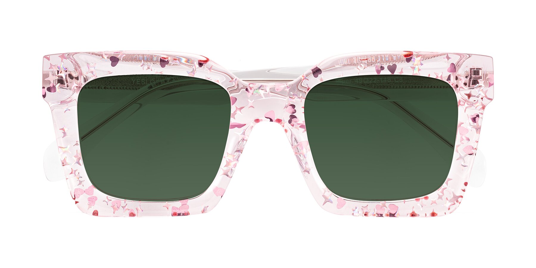 Folded Front of Piper in Sparkling Blush with Green Tinted Lenses