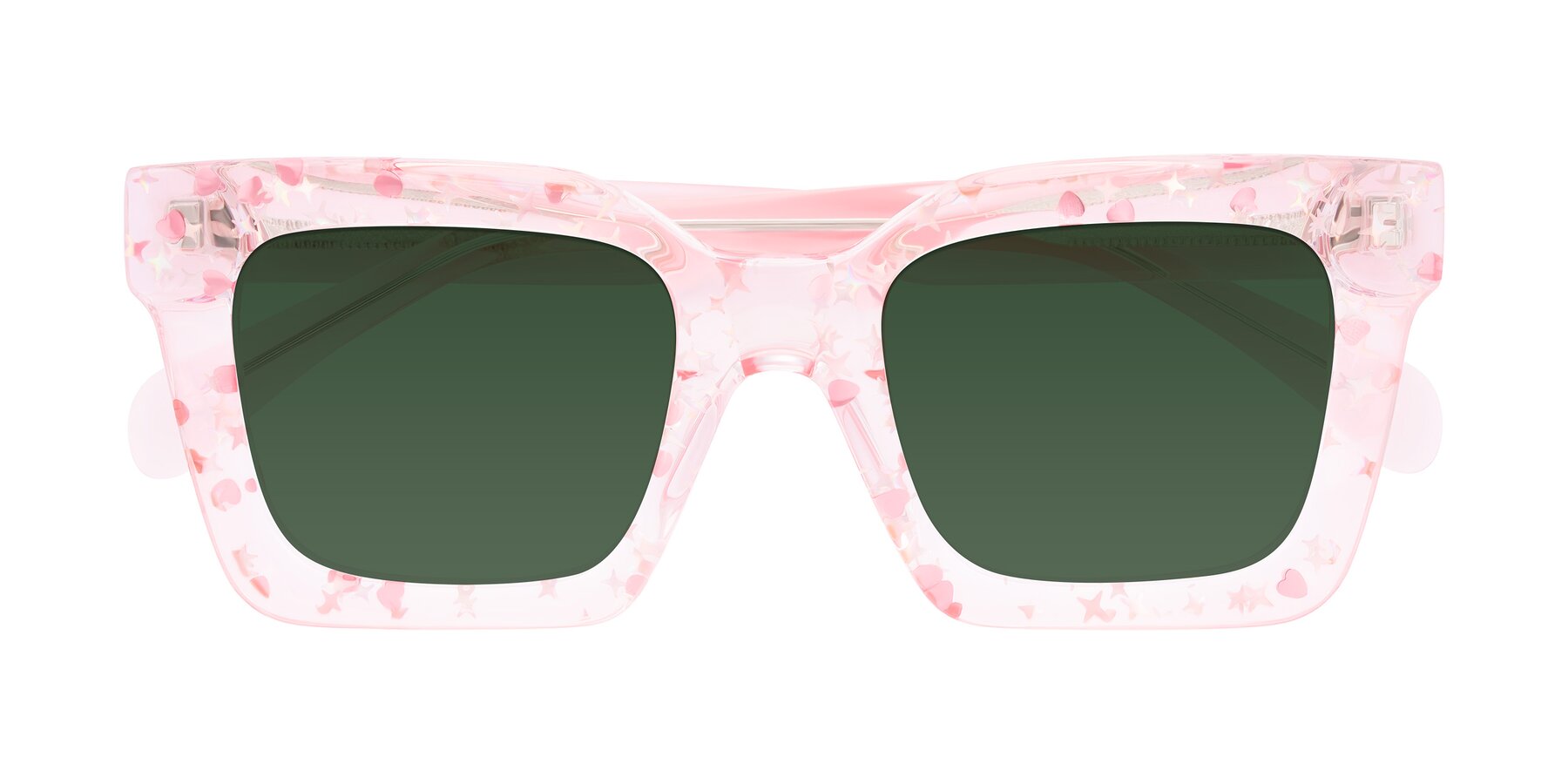 Folded Front of Piper in Sparkling Blush with Green Tinted Lenses