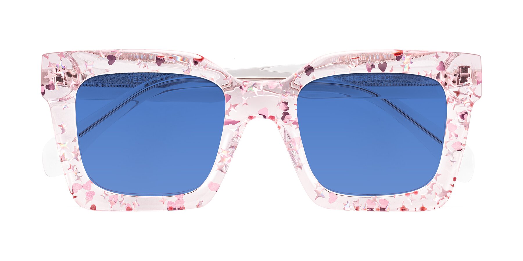 Folded Front of Piper in Sparkling Blush with Blue Tinted Lenses