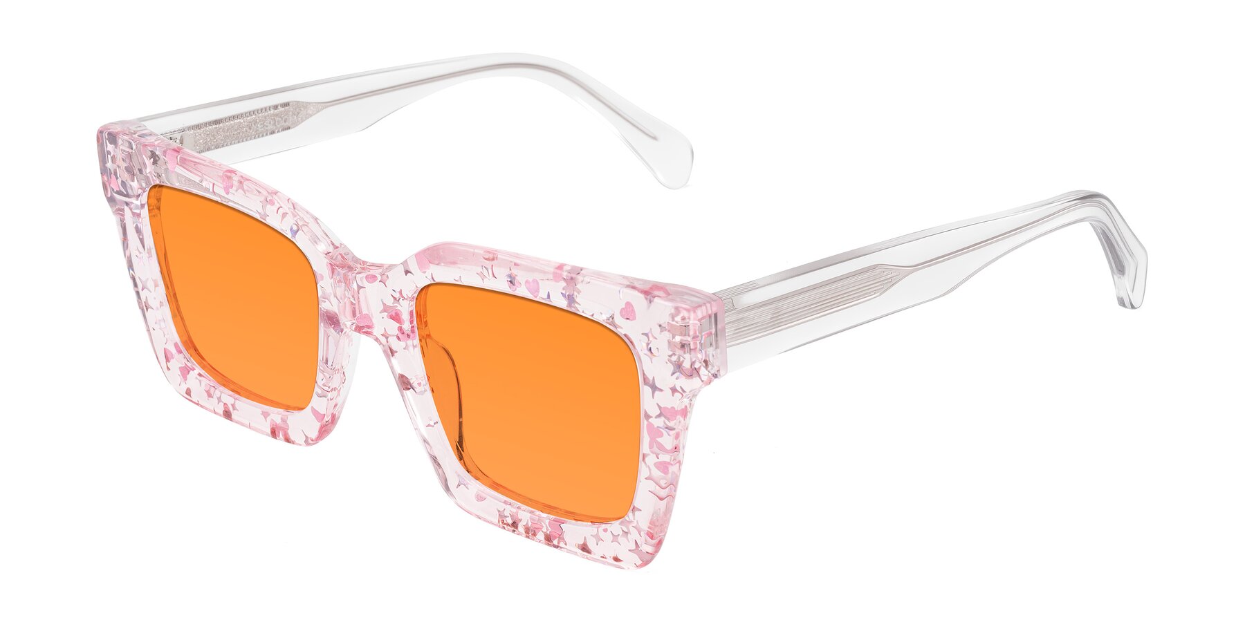 Angle of Piper in Sparkling Blush with Orange Tinted Lenses