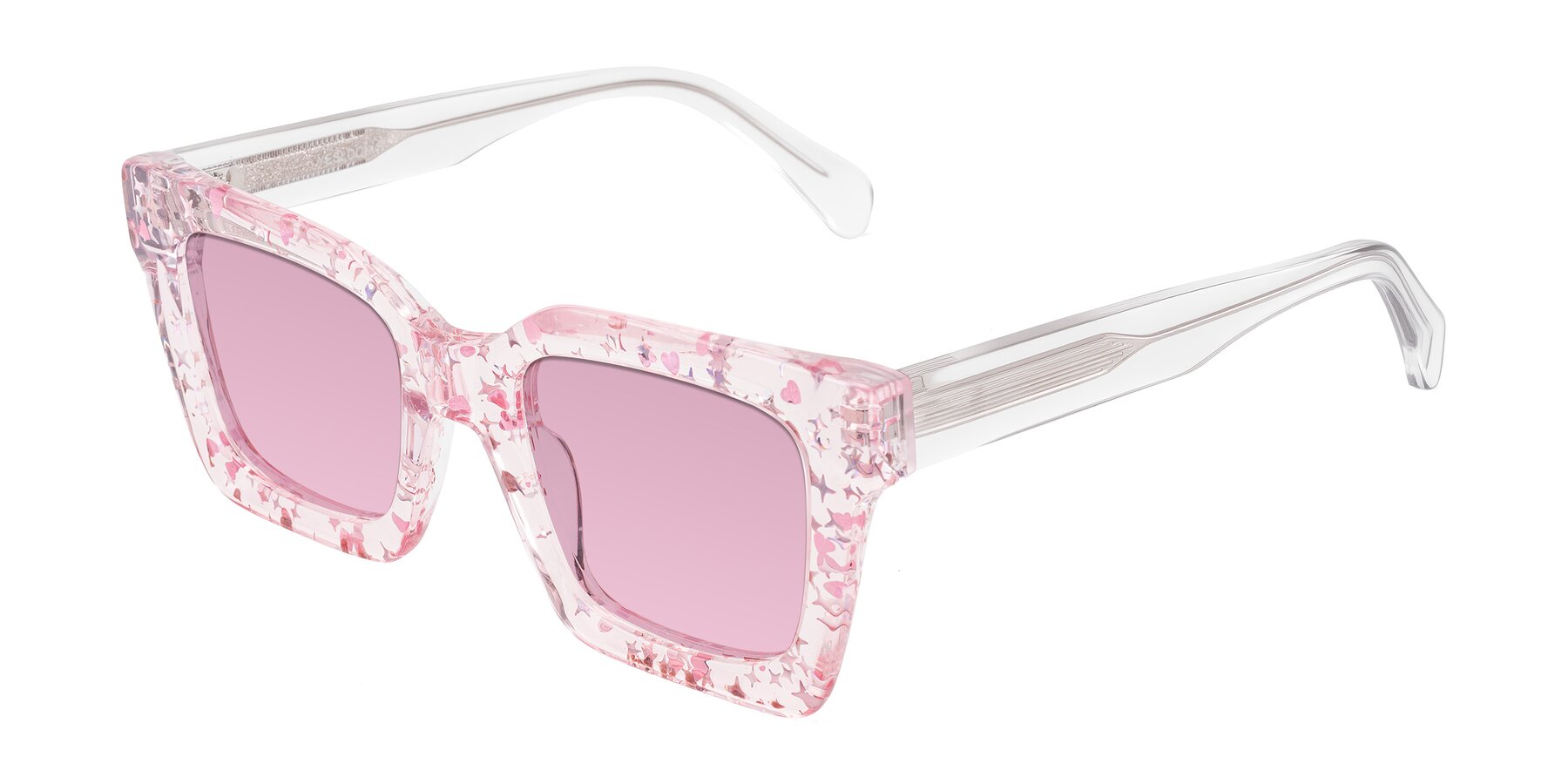 Angle of Piper in Sparkling Blush with Light Wine Tinted Lenses