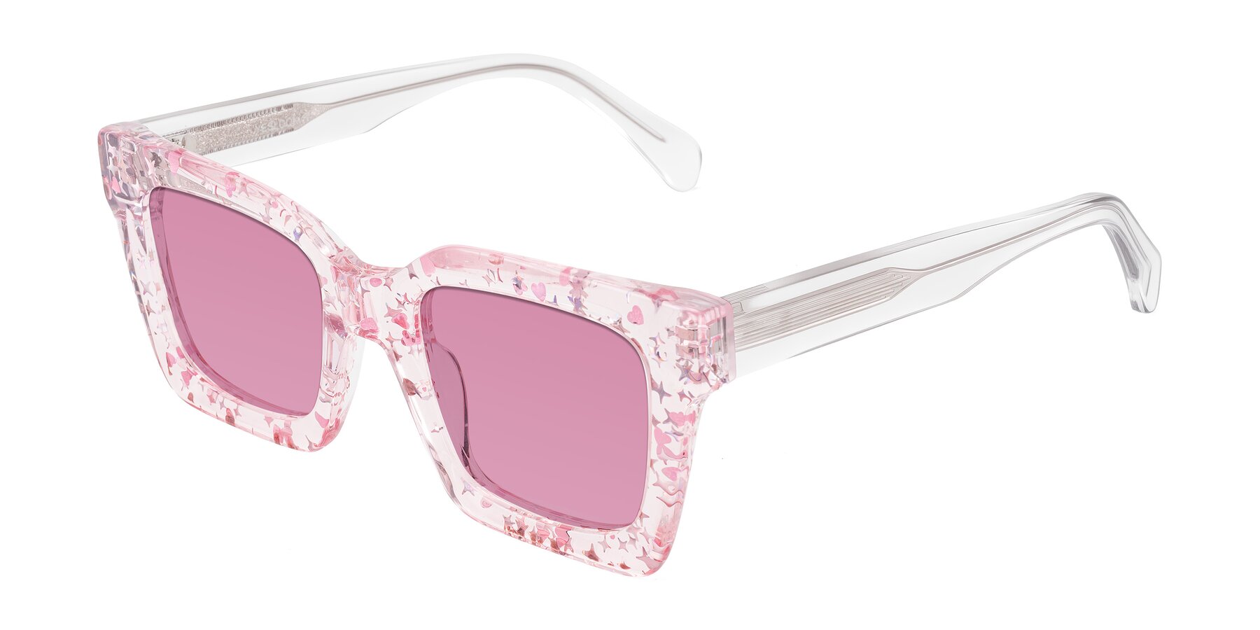 Angle of Piper in Sparkling Blush with Medium Wine Tinted Lenses