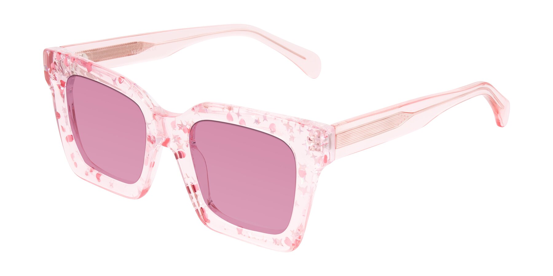 Angle of Piper in Sparkling Blush with Medium Wine Tinted Lenses