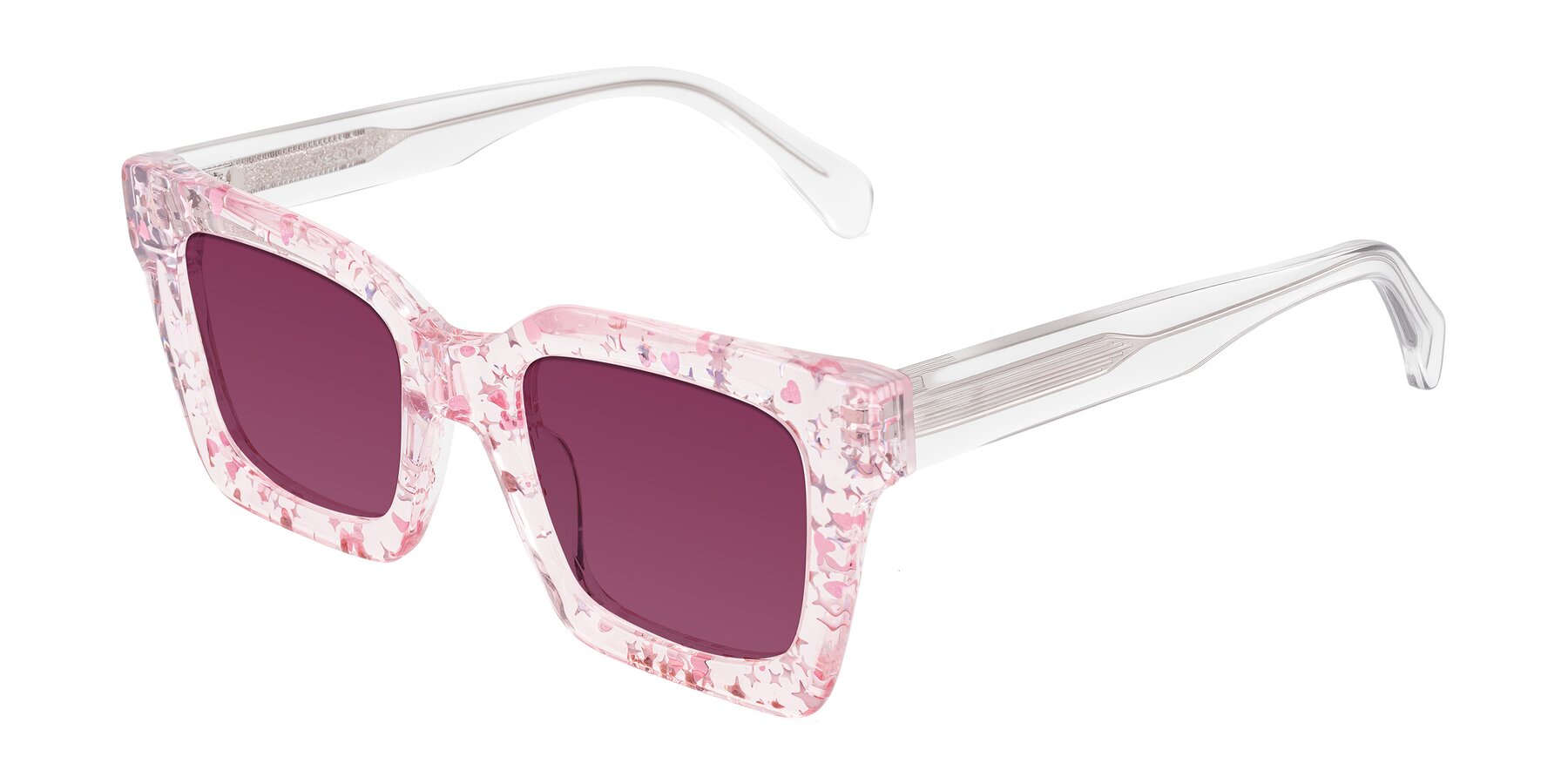 Angle of Piper in Sparkling Blush with Wine Tinted Lenses