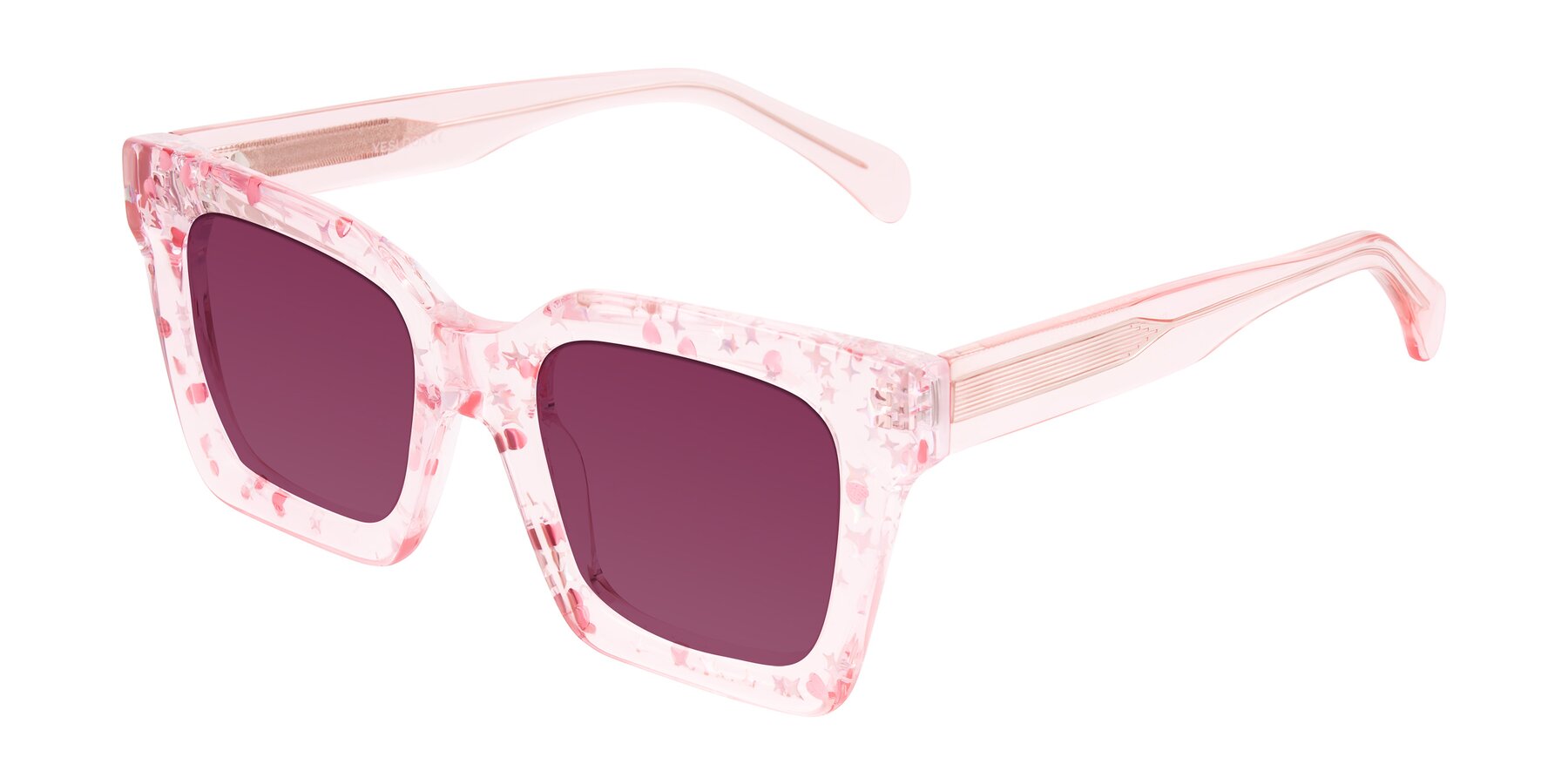 Angle of Piper in Sparkling Blush with Wine Tinted Lenses
