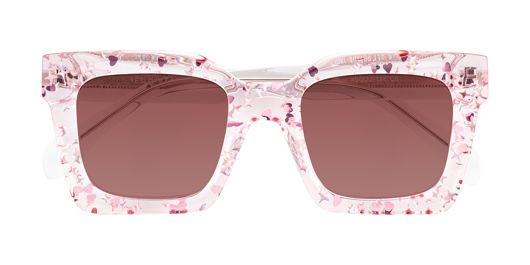 Folded Front of Piper in Sparkling Blush with Garnet Tinted Lenses