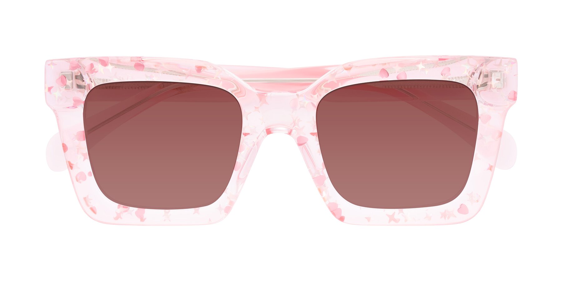 Folded Front of Piper in Sparkling Blush with Garnet Tinted Lenses