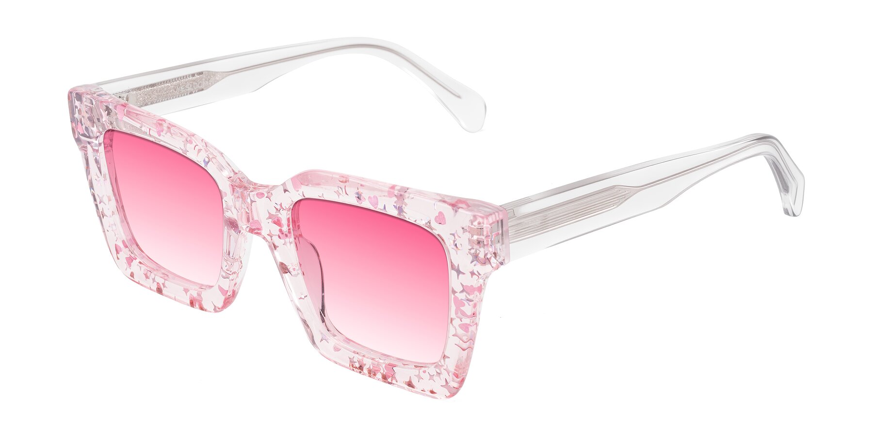 Angle of Piper in Sparkling Blush with Pink Gradient Lenses