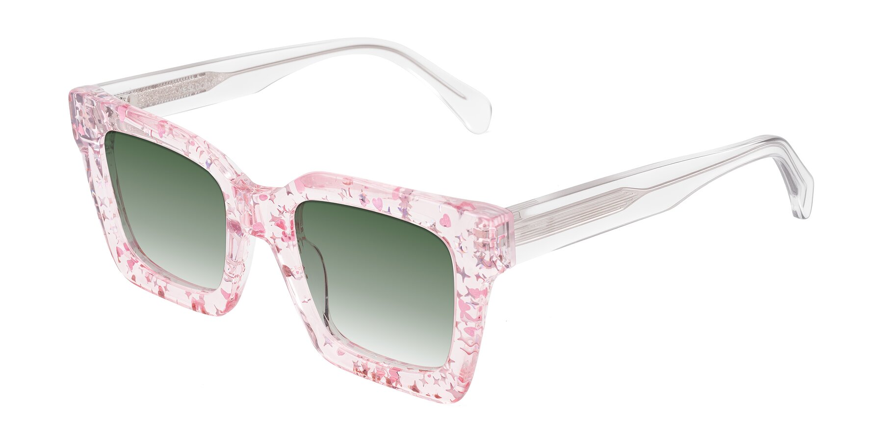 Angle of Piper in Sparkling Blush with Green Gradient Lenses