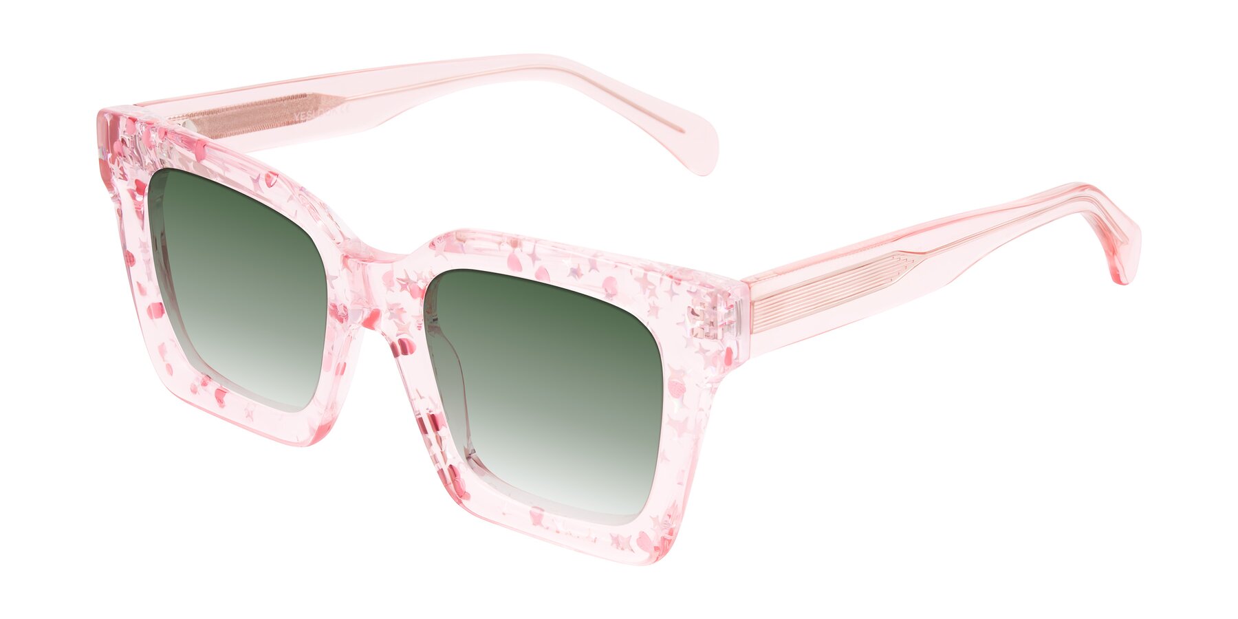 Angle of Piper in Sparkling Blush with Green Gradient Lenses